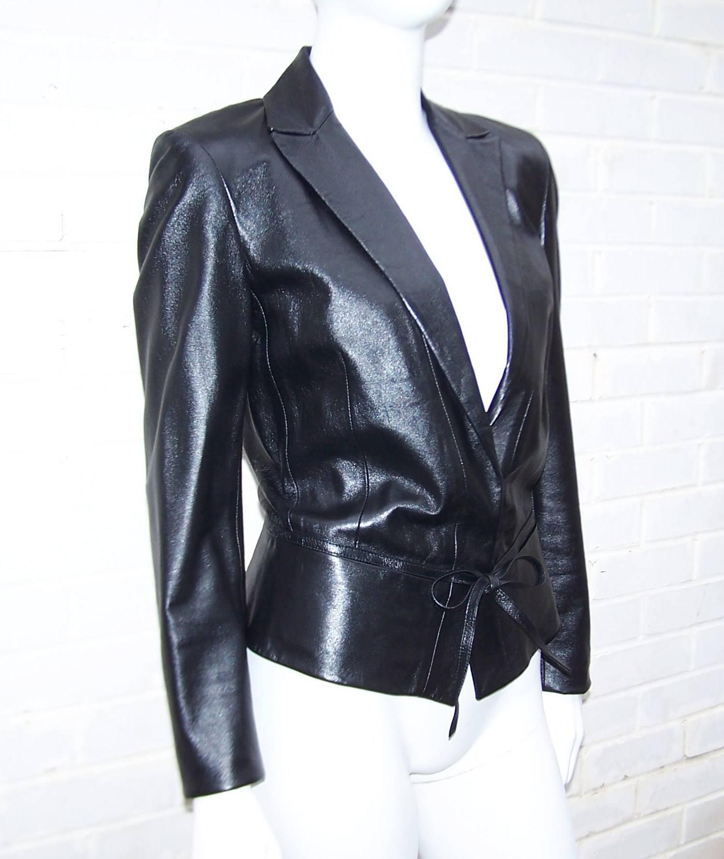 Edgy & Chic C.1990 Richard Tyler Black Leather Jacket In Excellent Condition In Atlanta, GA