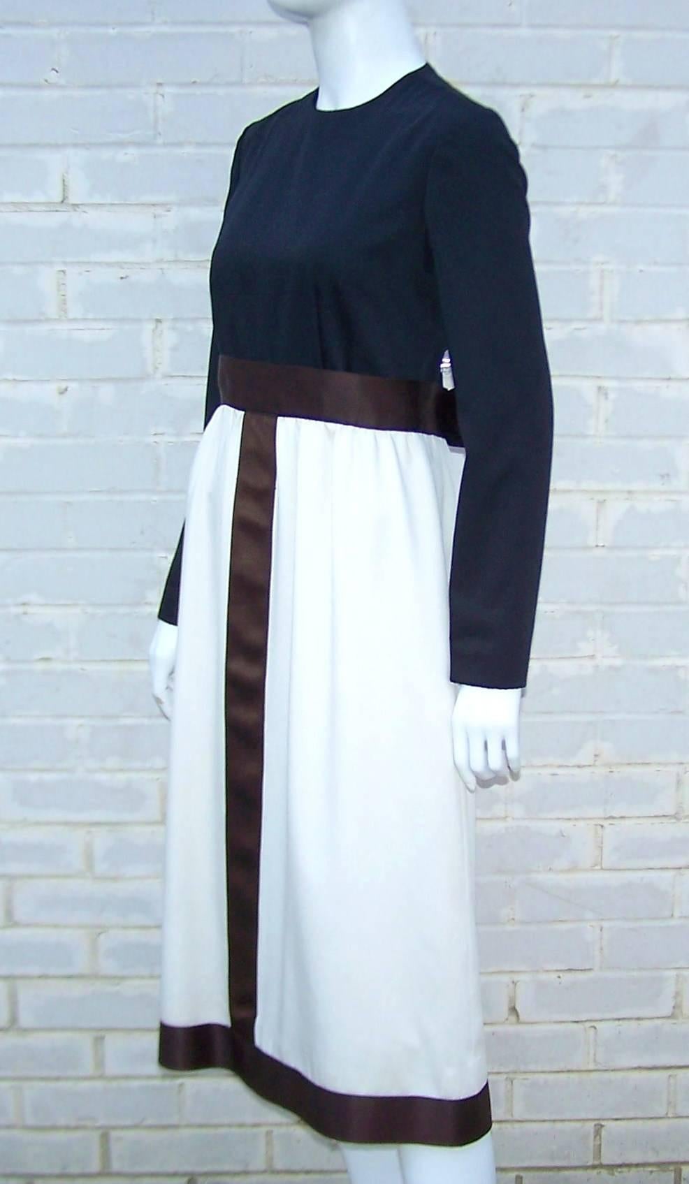 Color Block C.1980 Rodrigues for Peter Clements Satin Dress In Excellent Condition In Atlanta, GA