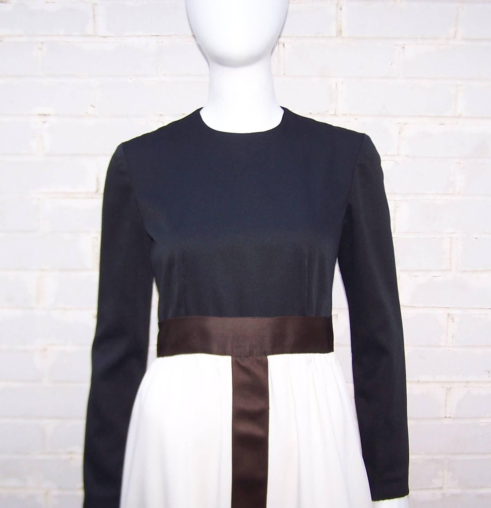 Color Block C.1980 Rodrigues for Peter Clements Satin Dress 1