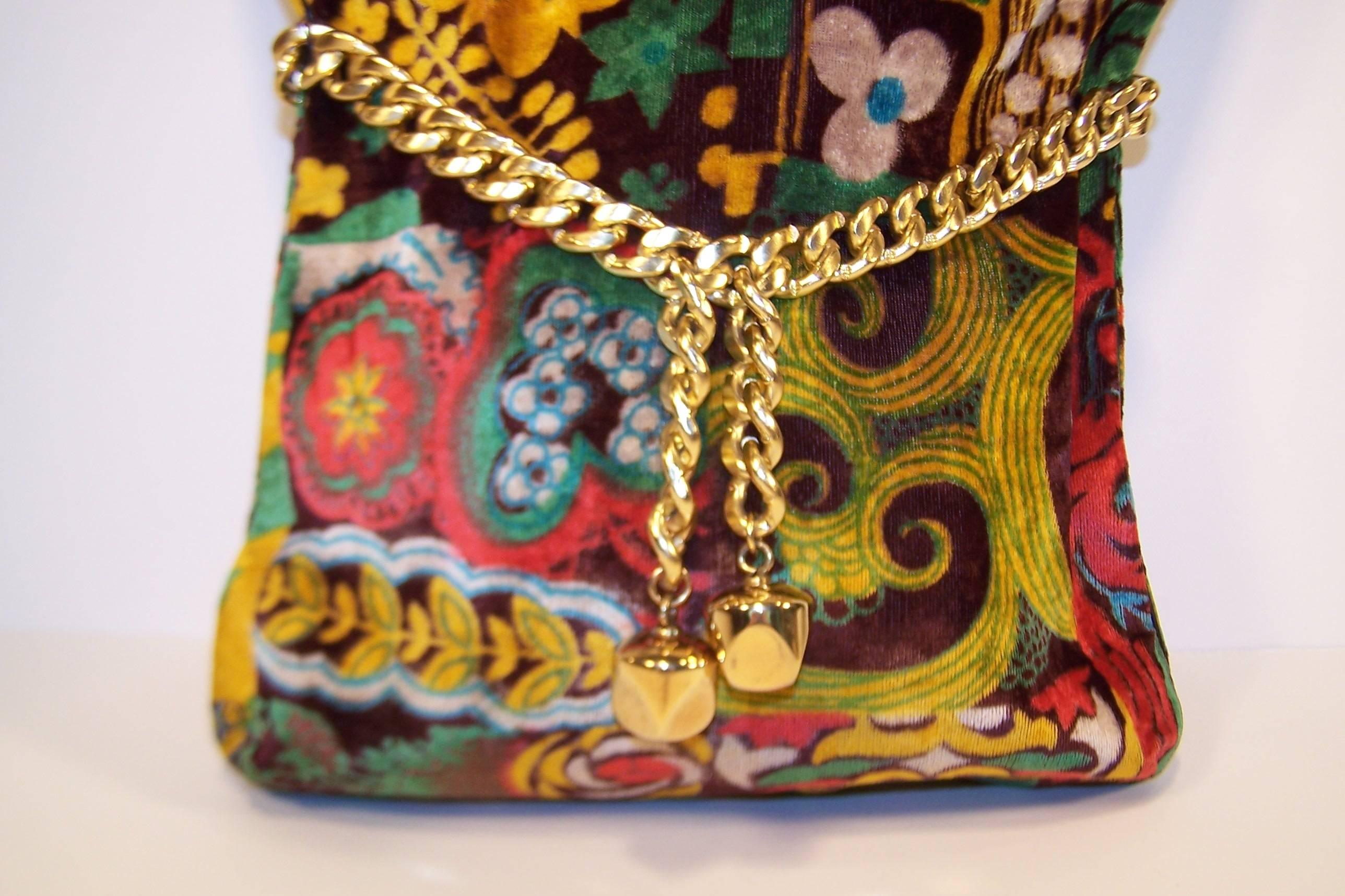Mod 1960's Harry Rosenfeld Floral Velvet Handbag With Gold Chain Detail ...
