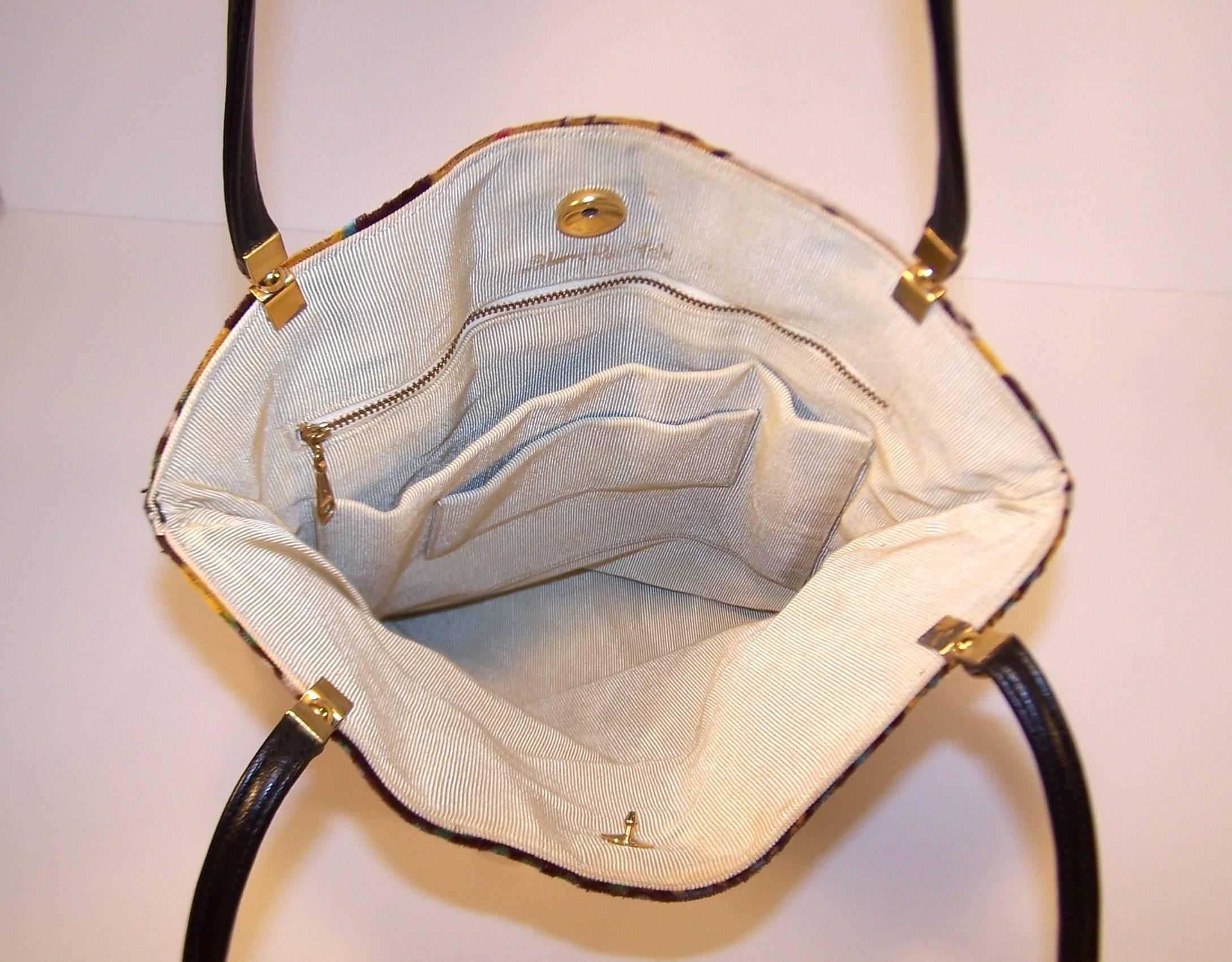 Mod 1960's Harry Rosenfeld Floral Velvet Handbag With Gold Chain Detail 4