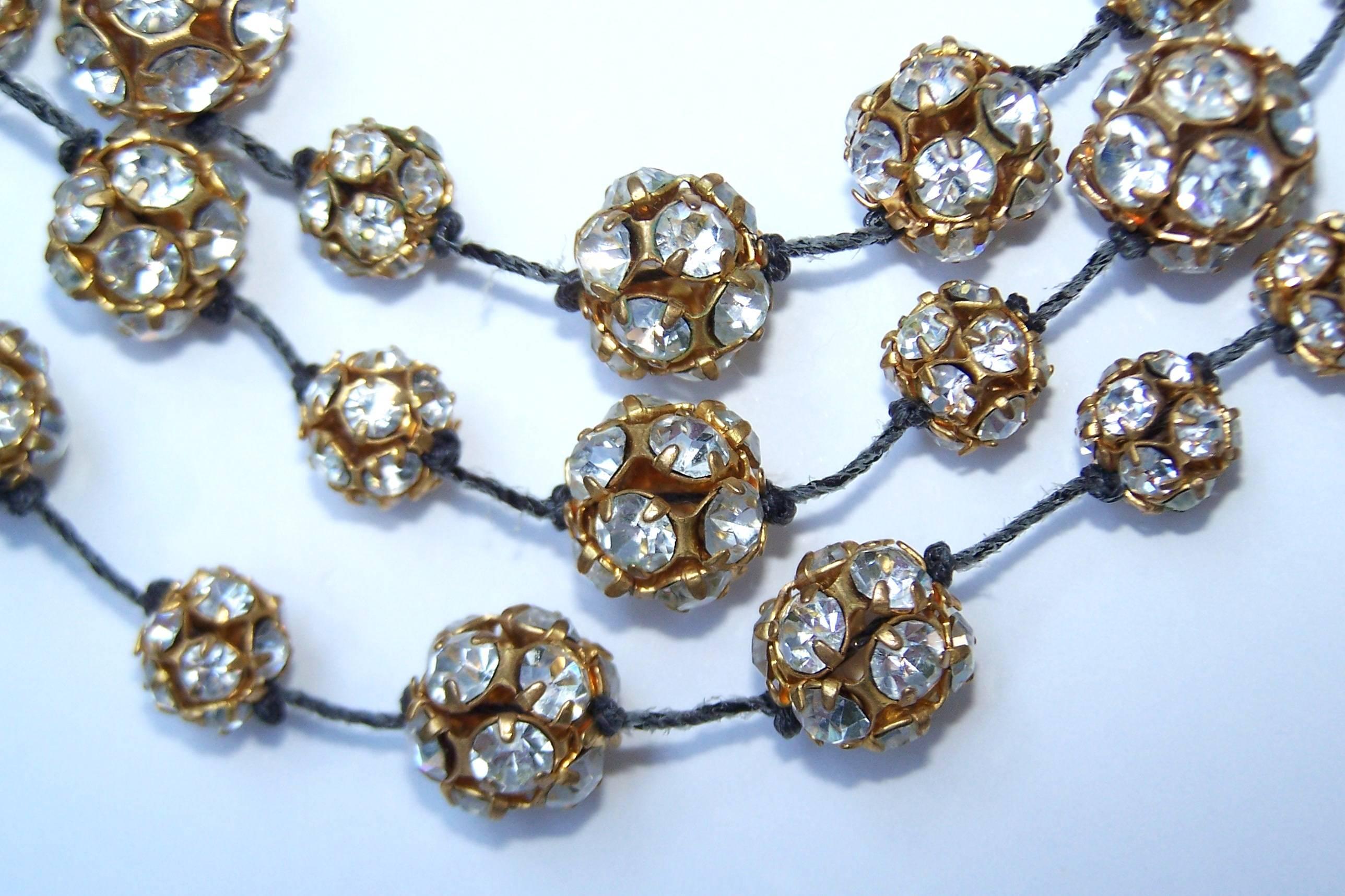 Women's Vintage Lisa Marinucci Three Strand Brilliant Rhinestone Orb Necklace