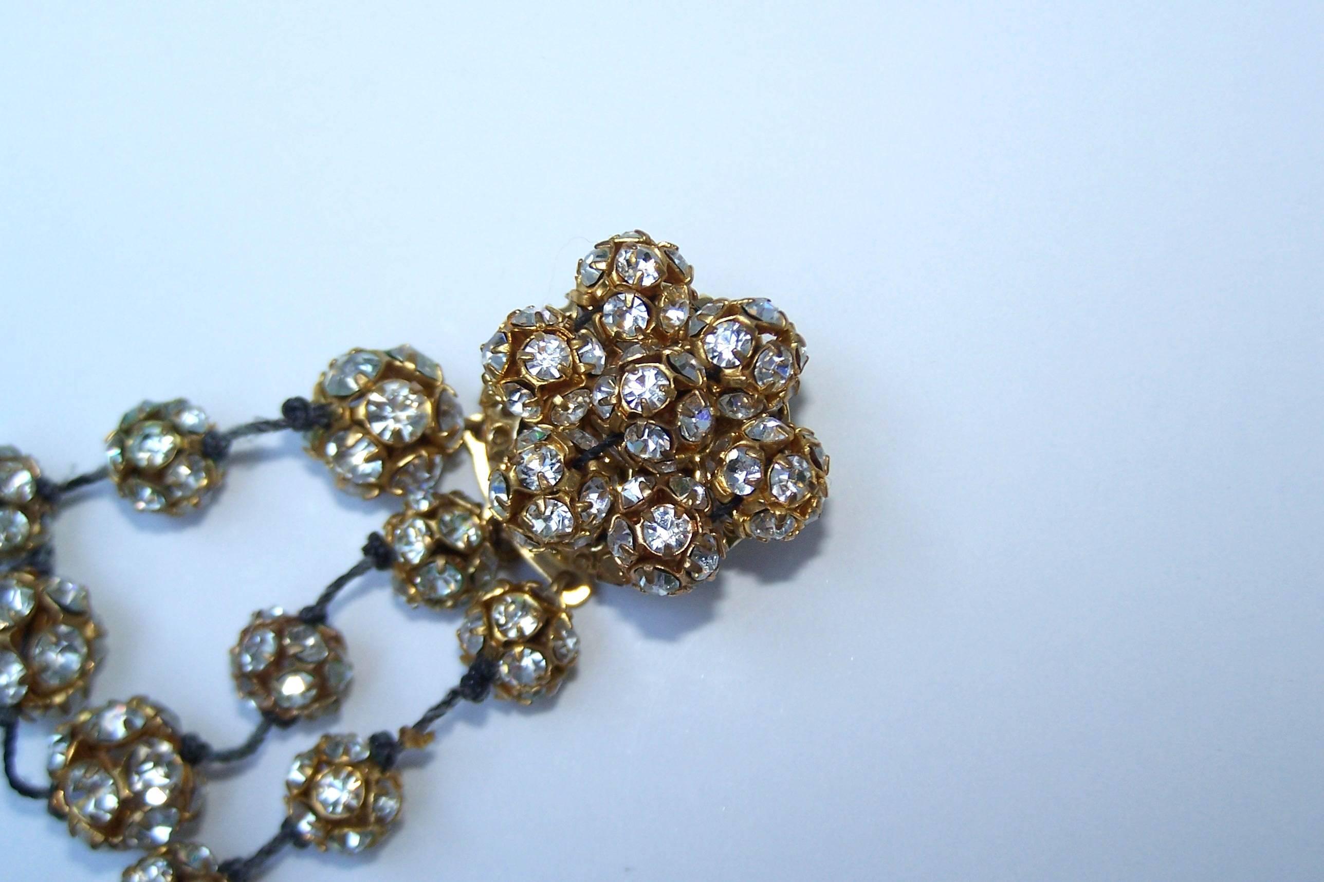 Vintage Lisa Marinucci Three Strand Brilliant Rhinestone Orb Necklace 2