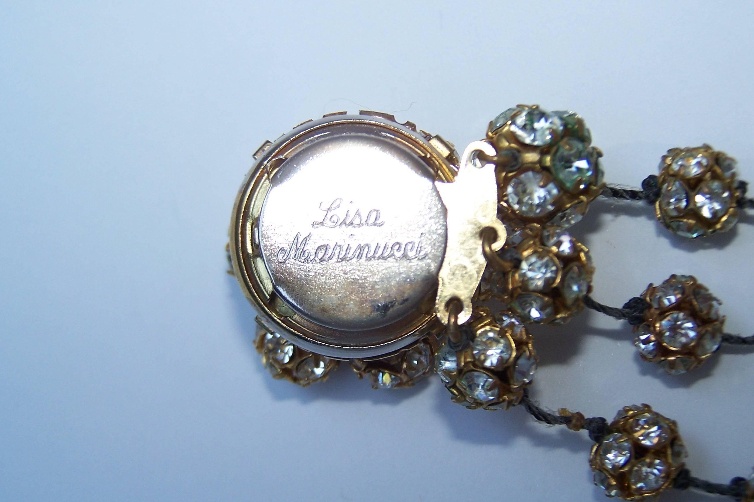 Vintage Lisa Marinucci Three Strand Brilliant Rhinestone Orb Necklace 3