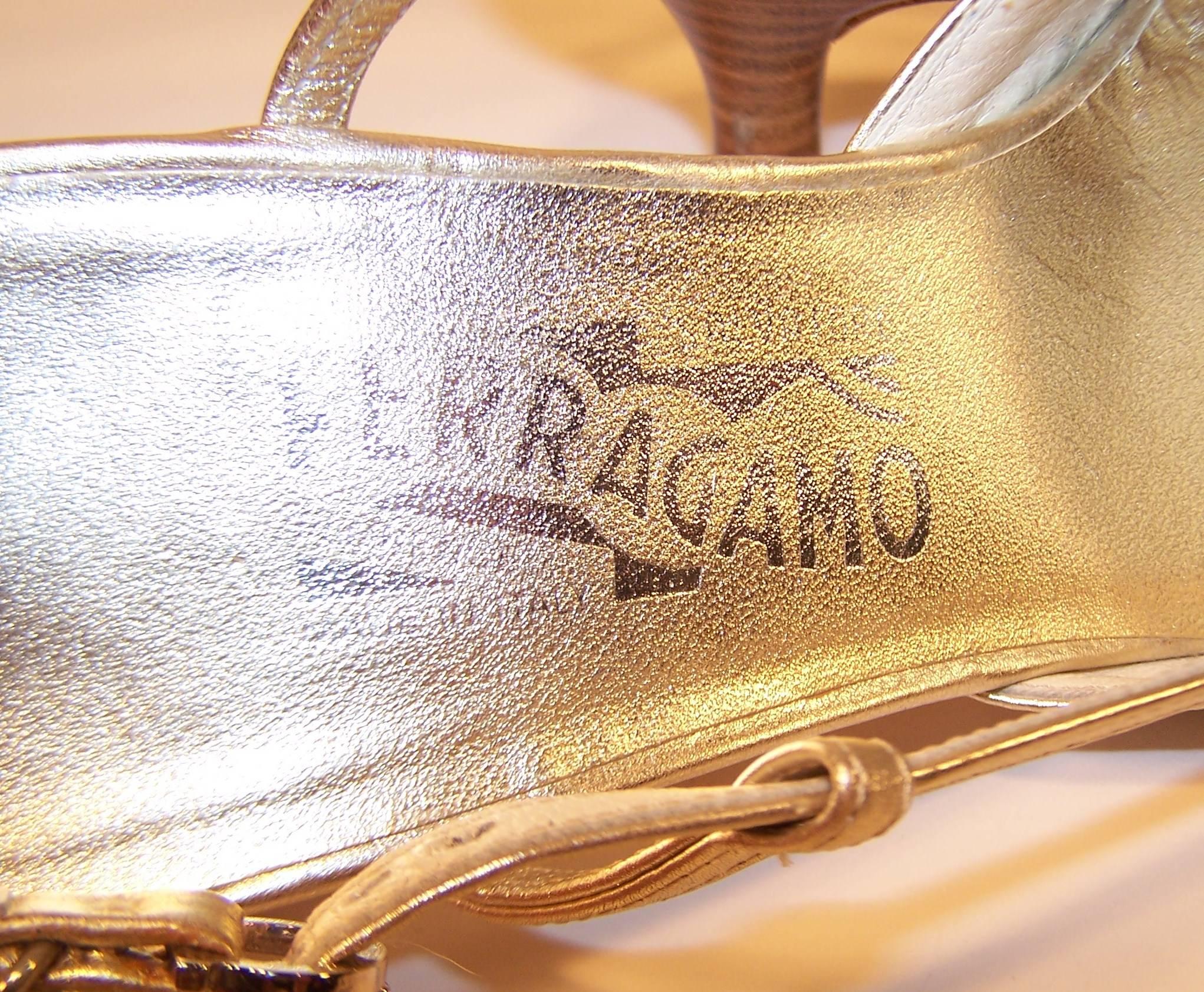 Vintage Ferragamo Platinum Leather Slingback Loafer Style Pumps 3