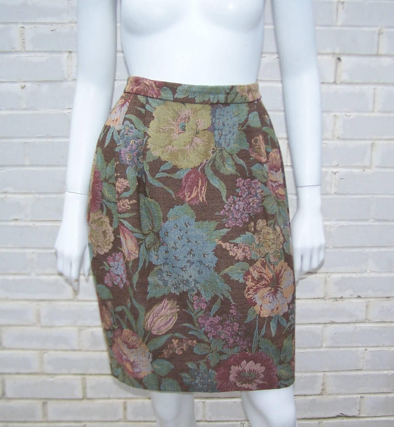 Old World Style 1980's Peggy Jennings Tapestry Skirt Suit at 1stDibs