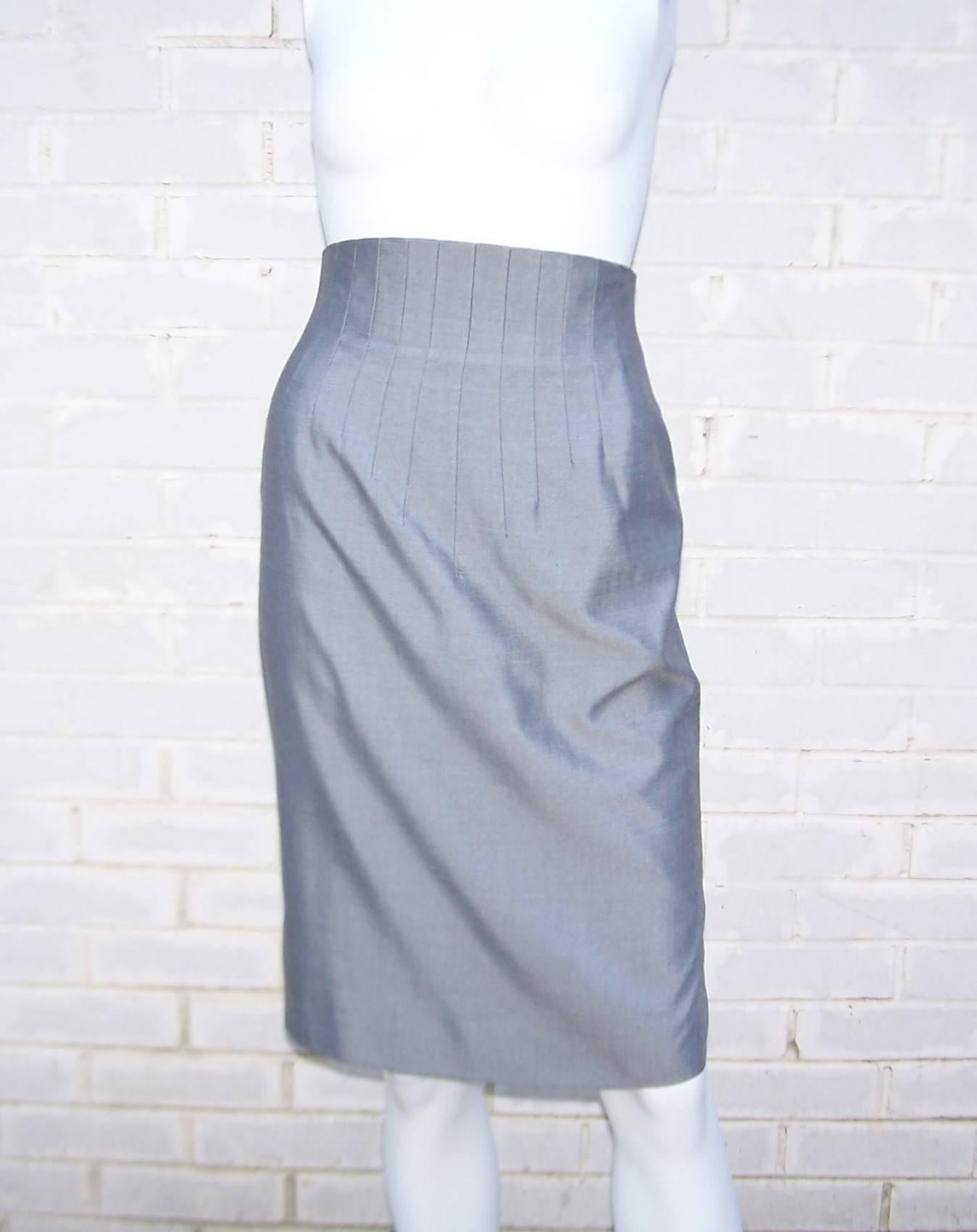 C.1980 Anne Klein Sharkskin Gray Skirt Suit With 1940's Inspiration 5