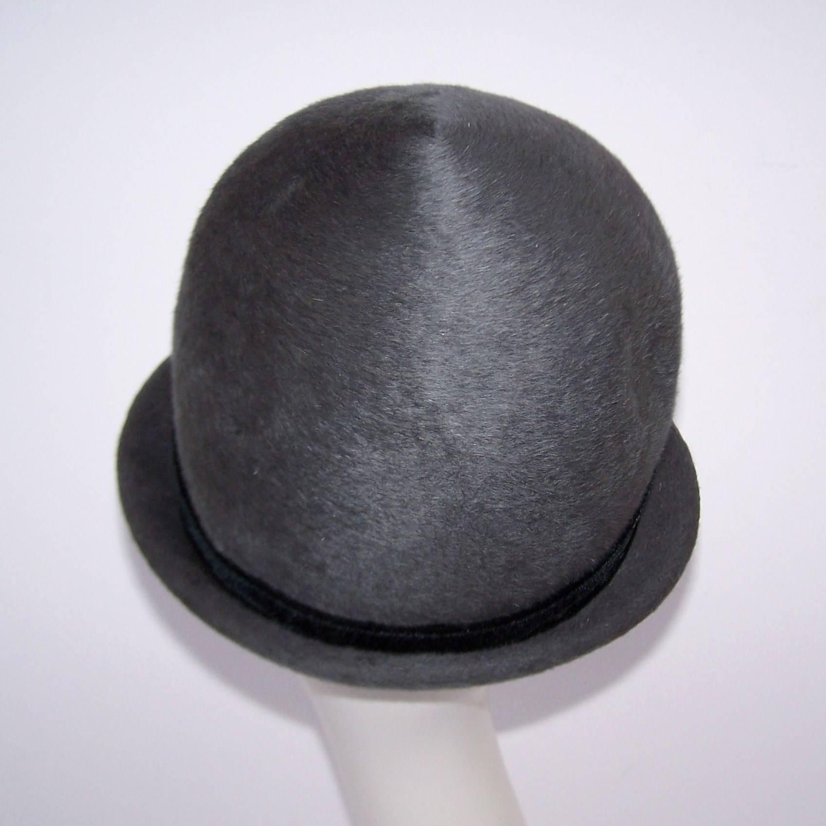 Women's Bobby On the Beat Charcoal Gray 1960's Hat With Velvet Bow