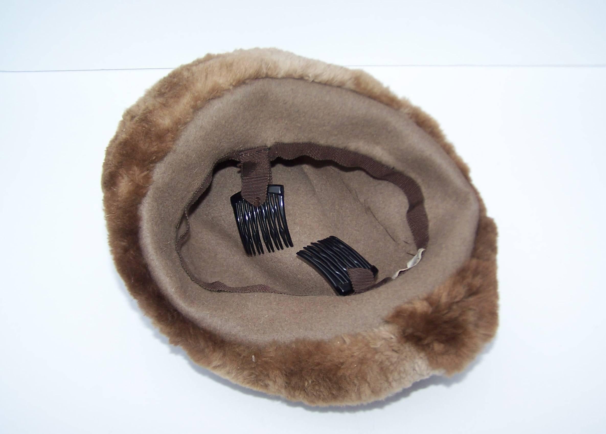 Women's Rose Kraysler Sheared Beaver Fur Hat, 1940's For Sale