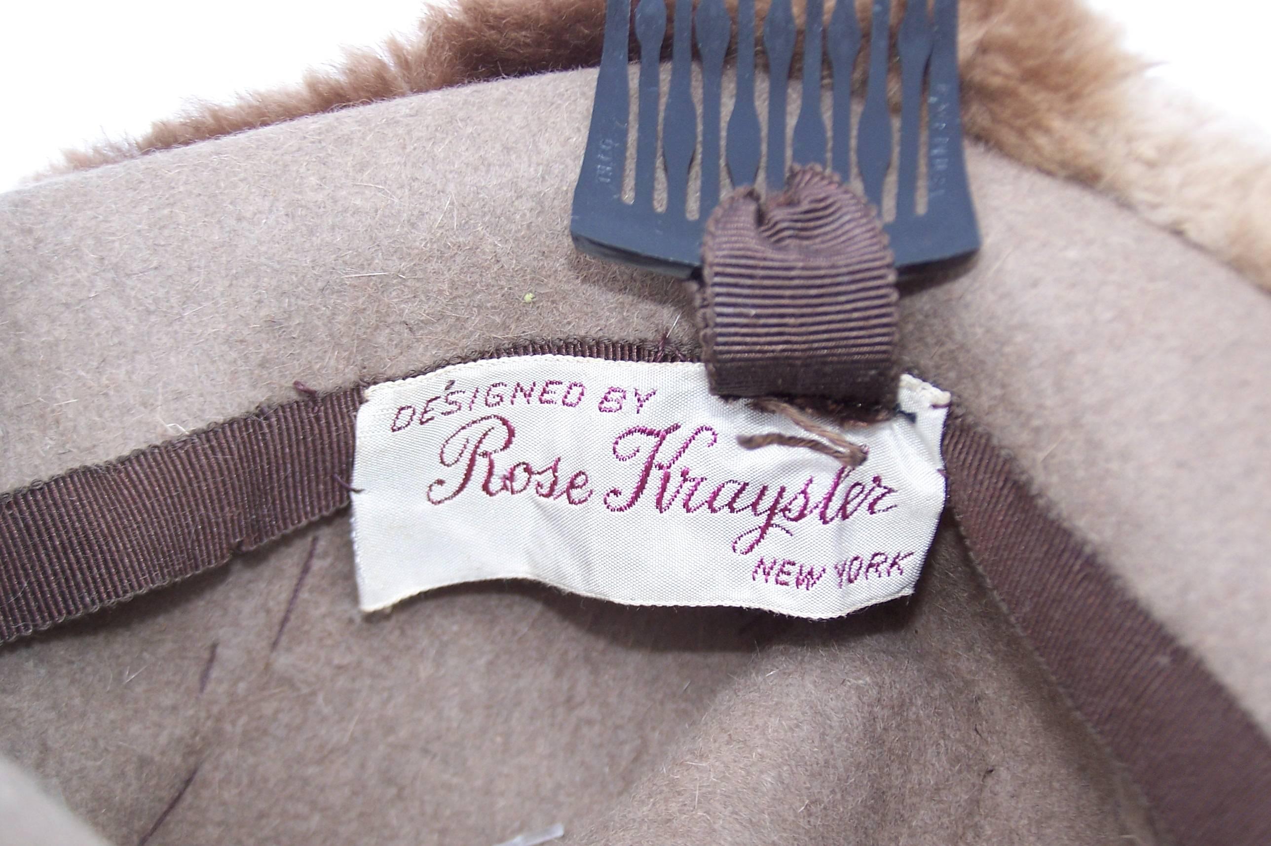 Rose Kraysler Sheared Beaver Fur Hat, 1940's For Sale 1