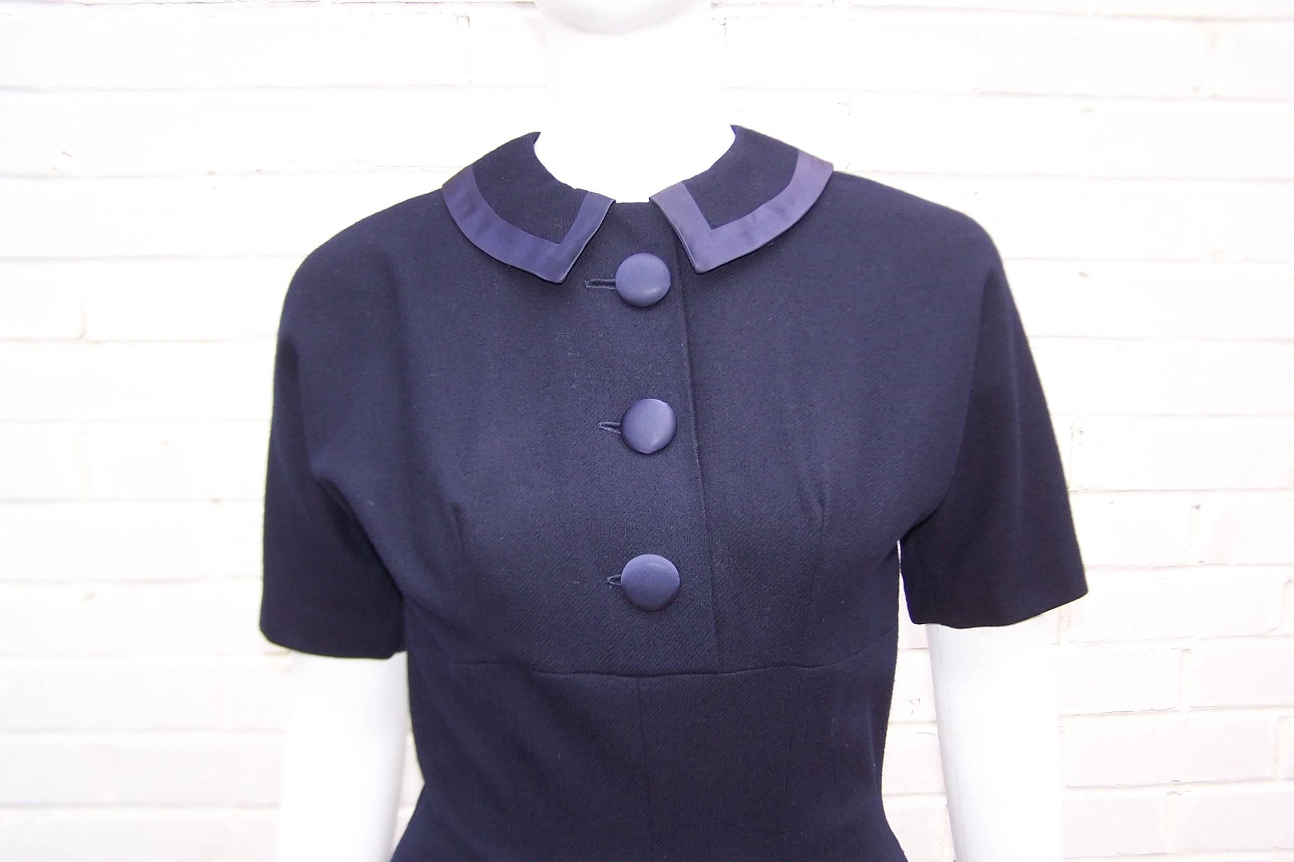 Women's Classic 1950's Junior Circle Navy Blue Swing Skirted Dress