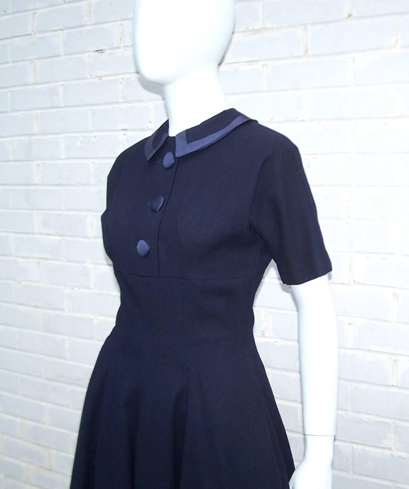 Classic 1950's Junior Circle Navy Blue Swing Skirted Dress 2