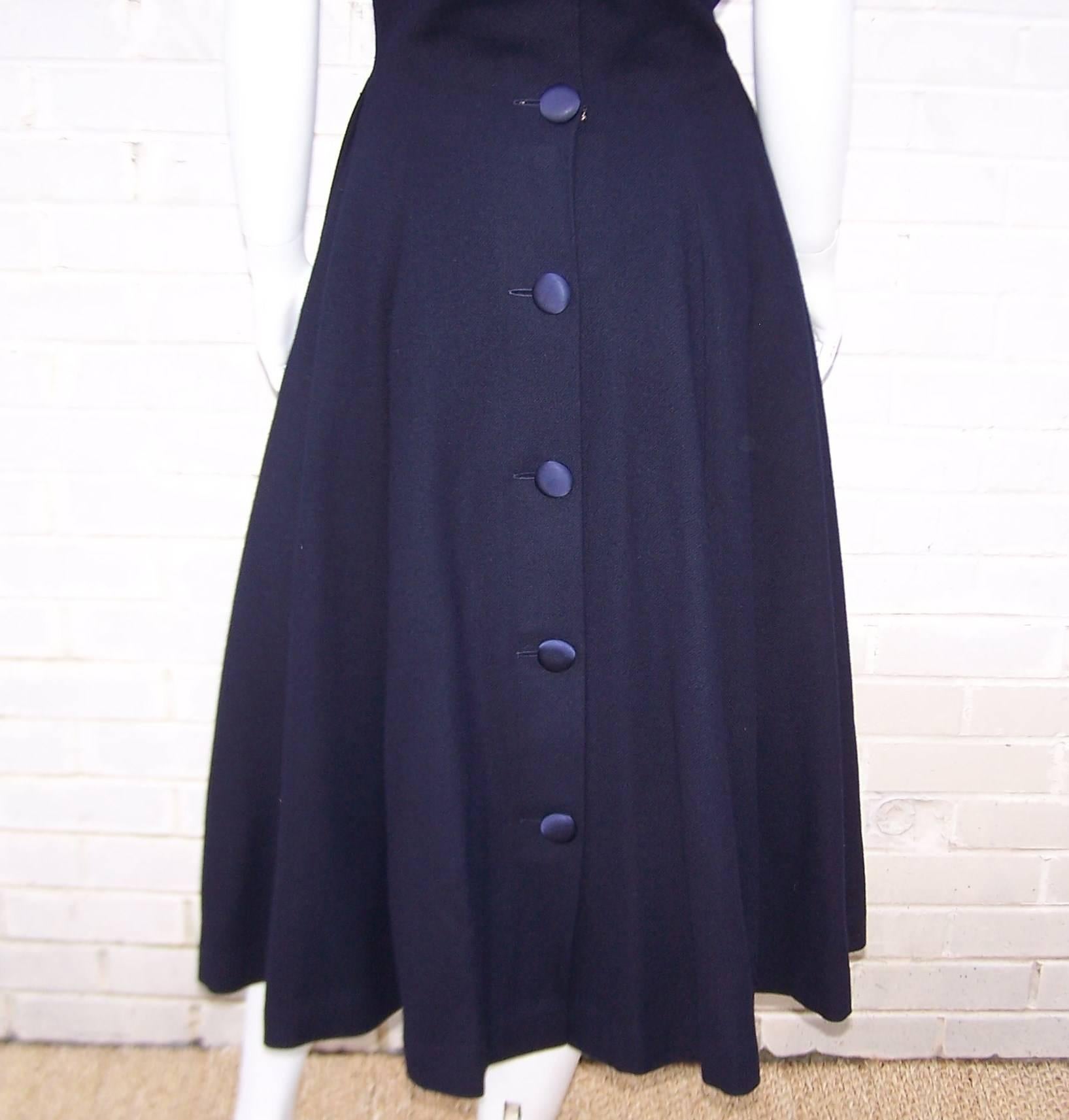 Classic 1950's Junior Circle Navy Blue Swing Skirted Dress 3