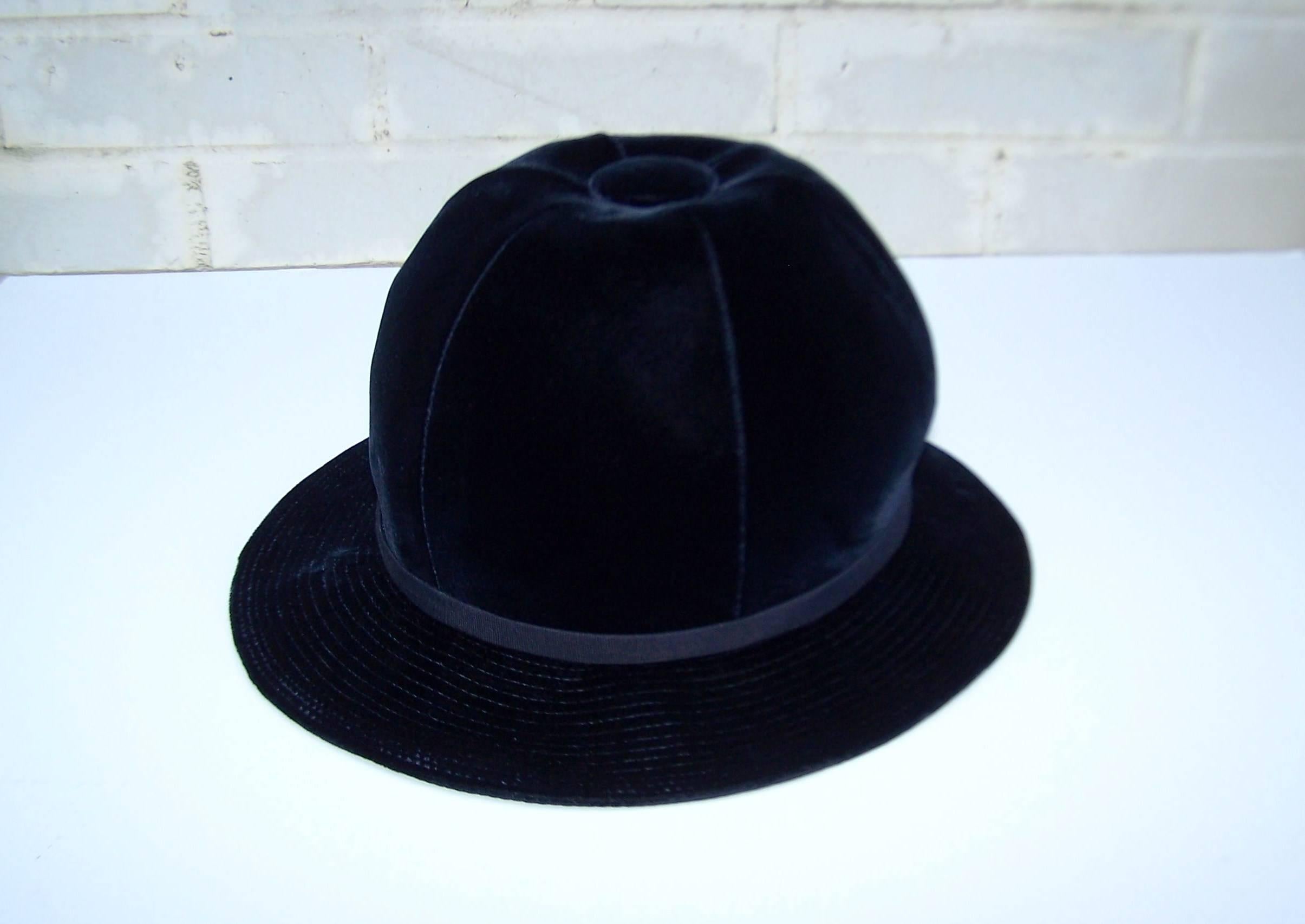 1960's Adolfo Blue Velvet Bucket Style Hat For Saks Fifth Avenue  2