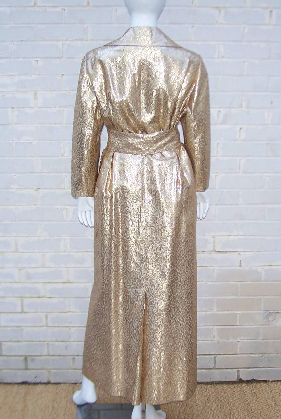 Glam 1960's Lawrence of London Gold Trench Coat Style Dress 1