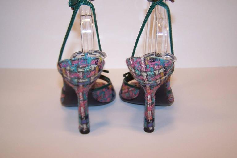 Never Worn Miu Miu Wool Tweed Strappy Sandals With Green Leather ...