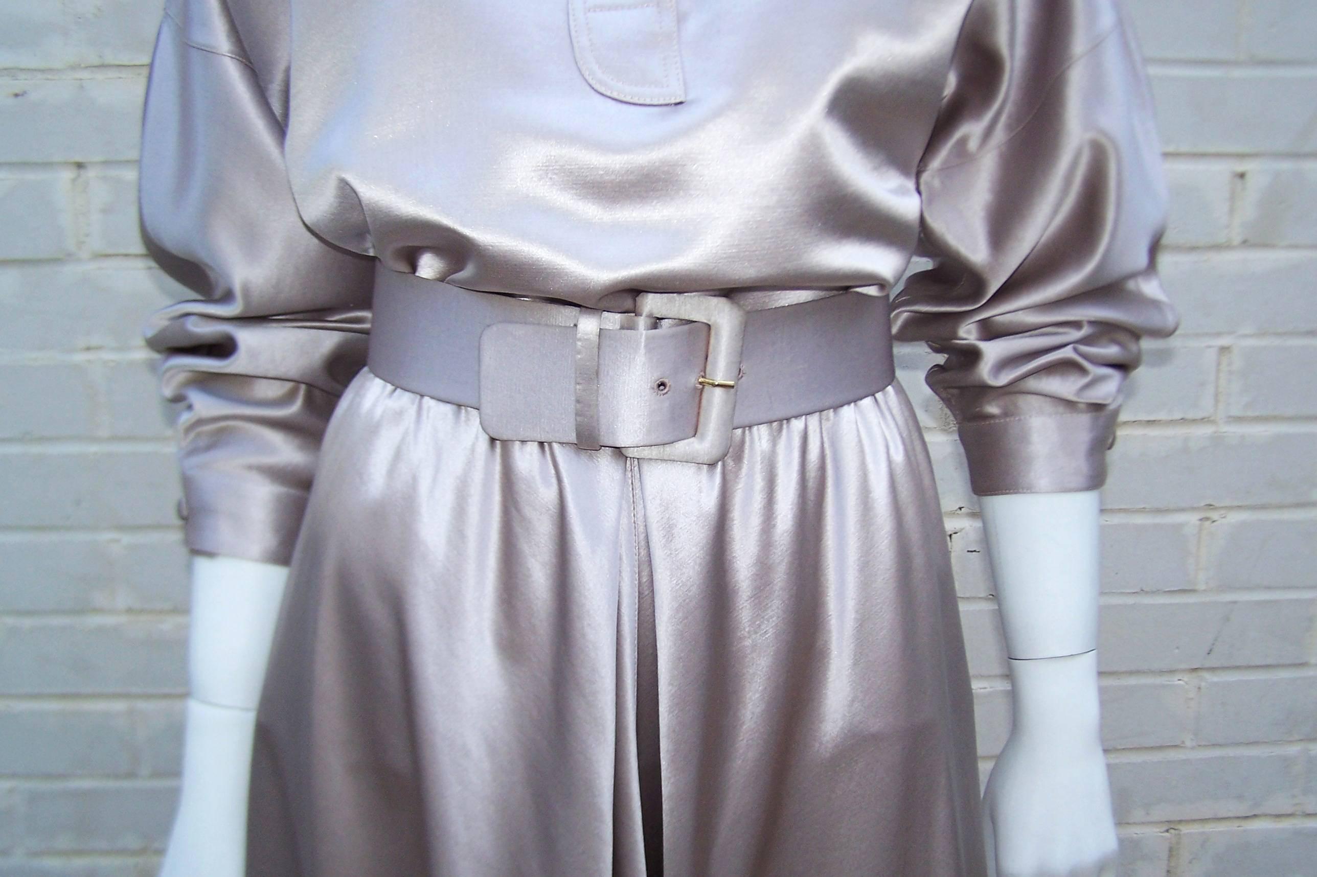 Futuristic 1970's Geoffrey Beene Platinum Silver 2-Piece Evening Dress 1