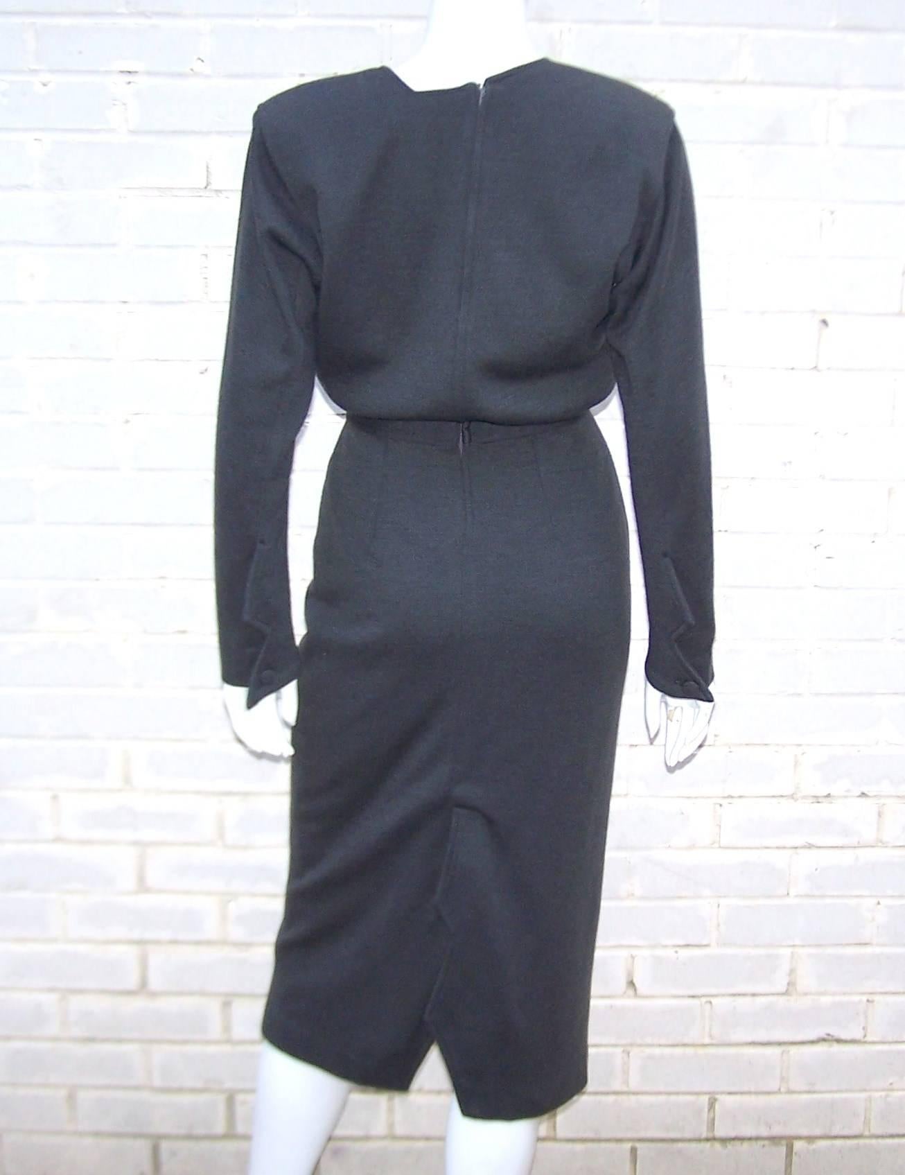 Black Post Modern 1980's Cinzia Ruggeri Retro Futuristic Wool Dress 