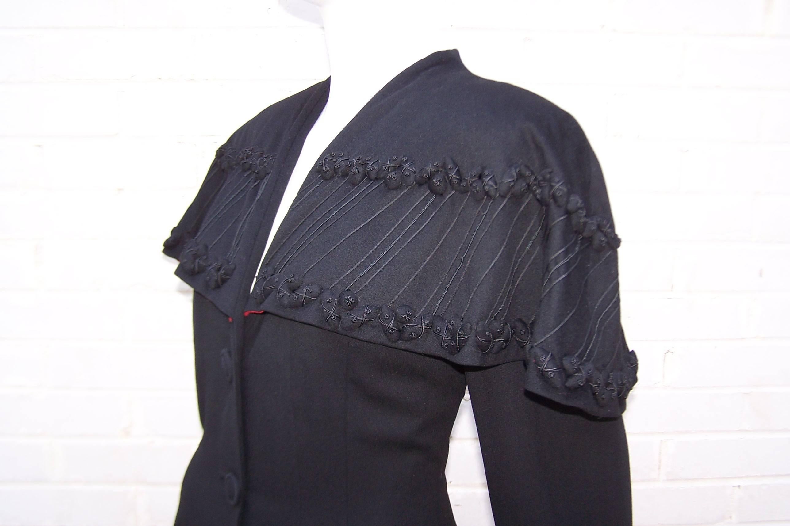 Black 1940's Eisenberg Victorian Style Capelet Princess Coat