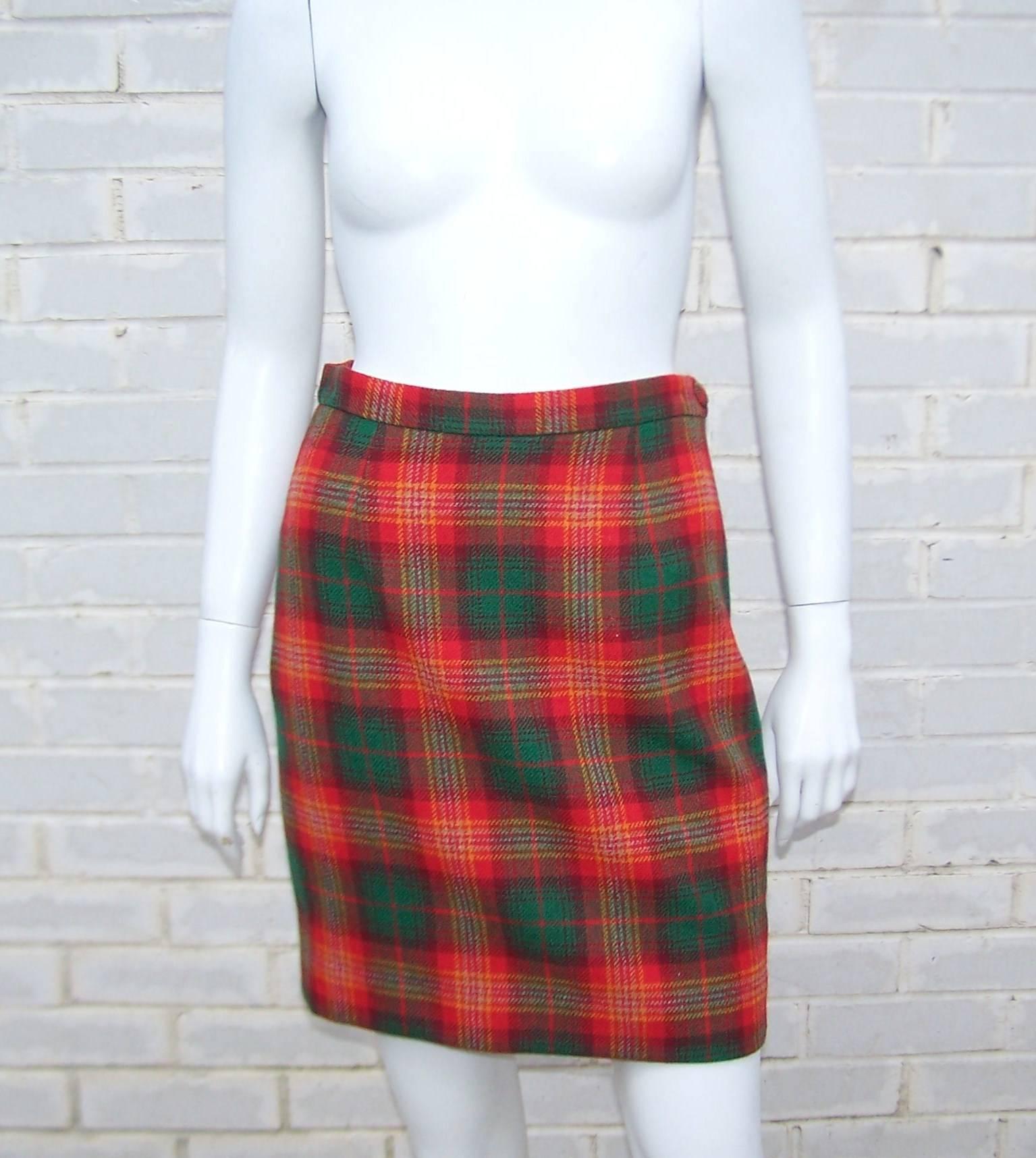 Adorable 1990's Moschino Plaid Skirt Suit With Velvet Heart Buttons 4