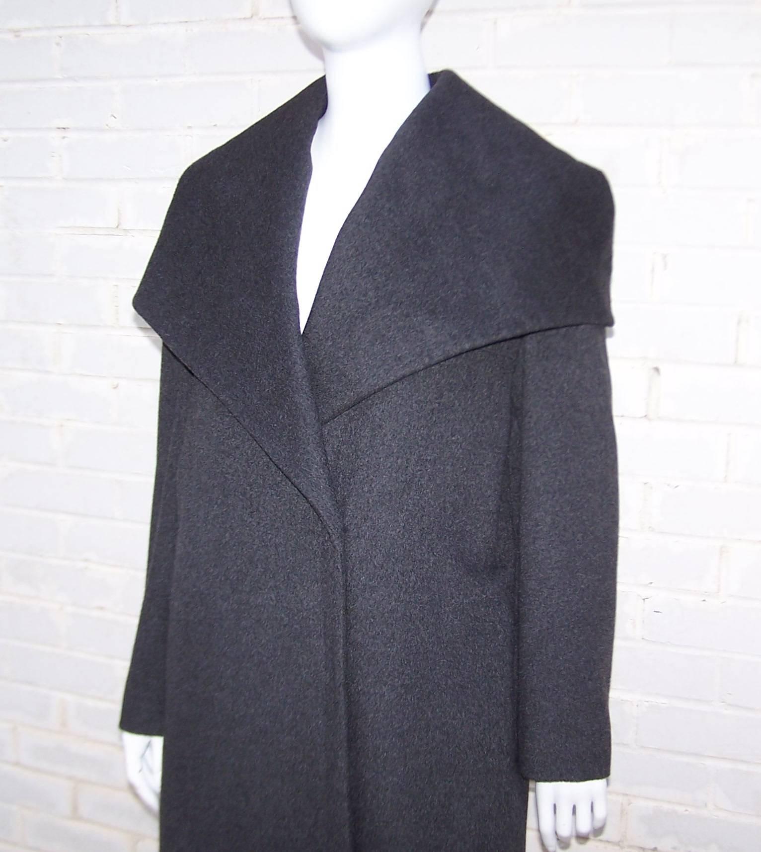 Austere 1990's Tse Charcoal Gray Cashmere Coat With Shawl Style Capelet 1