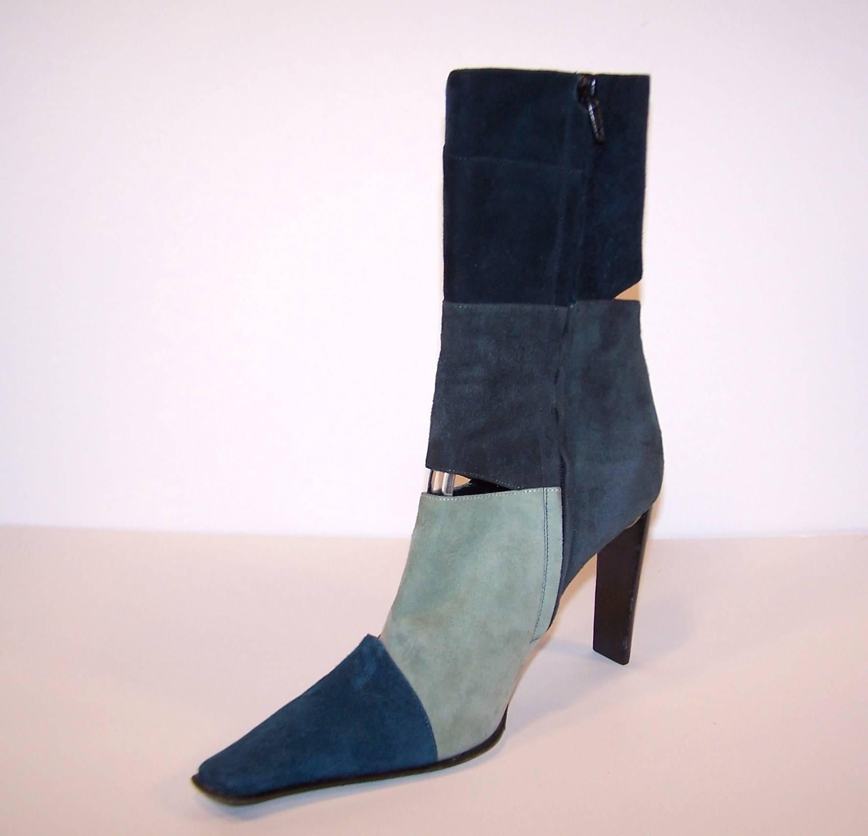 Women's Goffredo Fantini Mod Italian Multi-Color Blue Suede Ankle Boots 