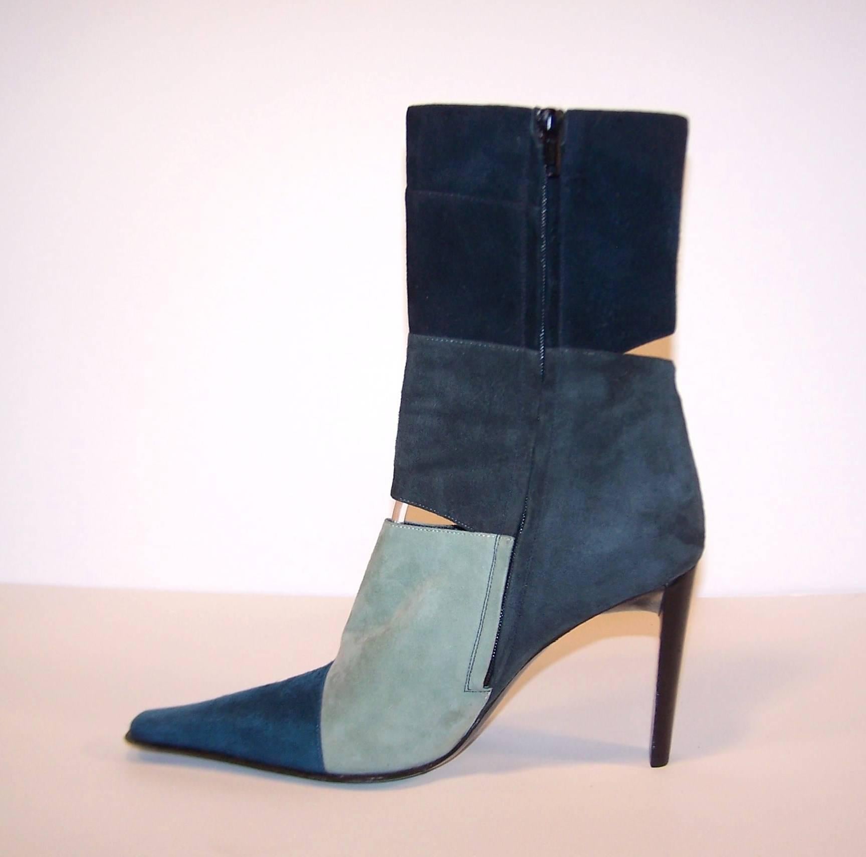 Goffredo Fantini Mod Italian Multi-Color Blue Suede Ankle Boots  1