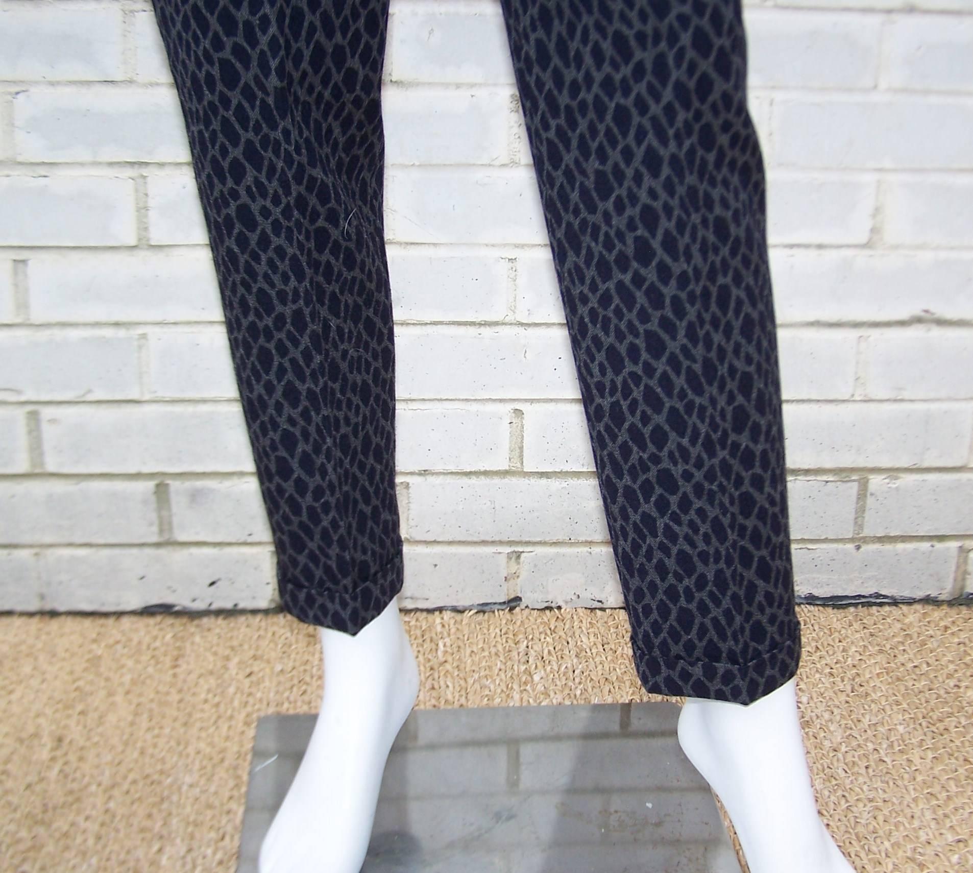 1980's Mondi Animal Print Wool Pleated Pants With Cuffs 1