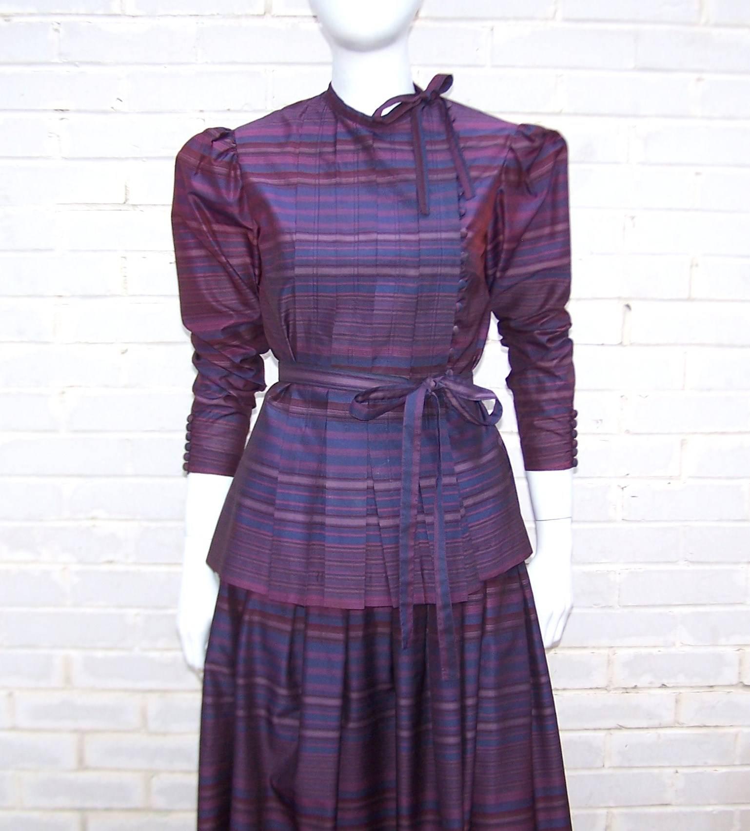 Fetching C.1980 Albert Nipon 2-Piece Victorian Style Plum Dress 1