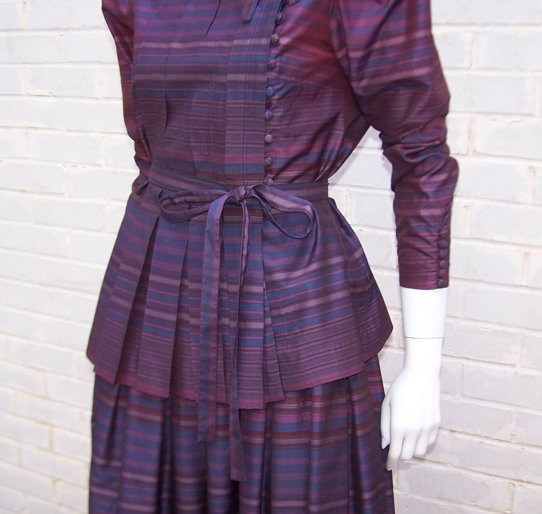 Fetching C.1980 Albert Nipon 2-Piece Victorian Style Plum Dress 3