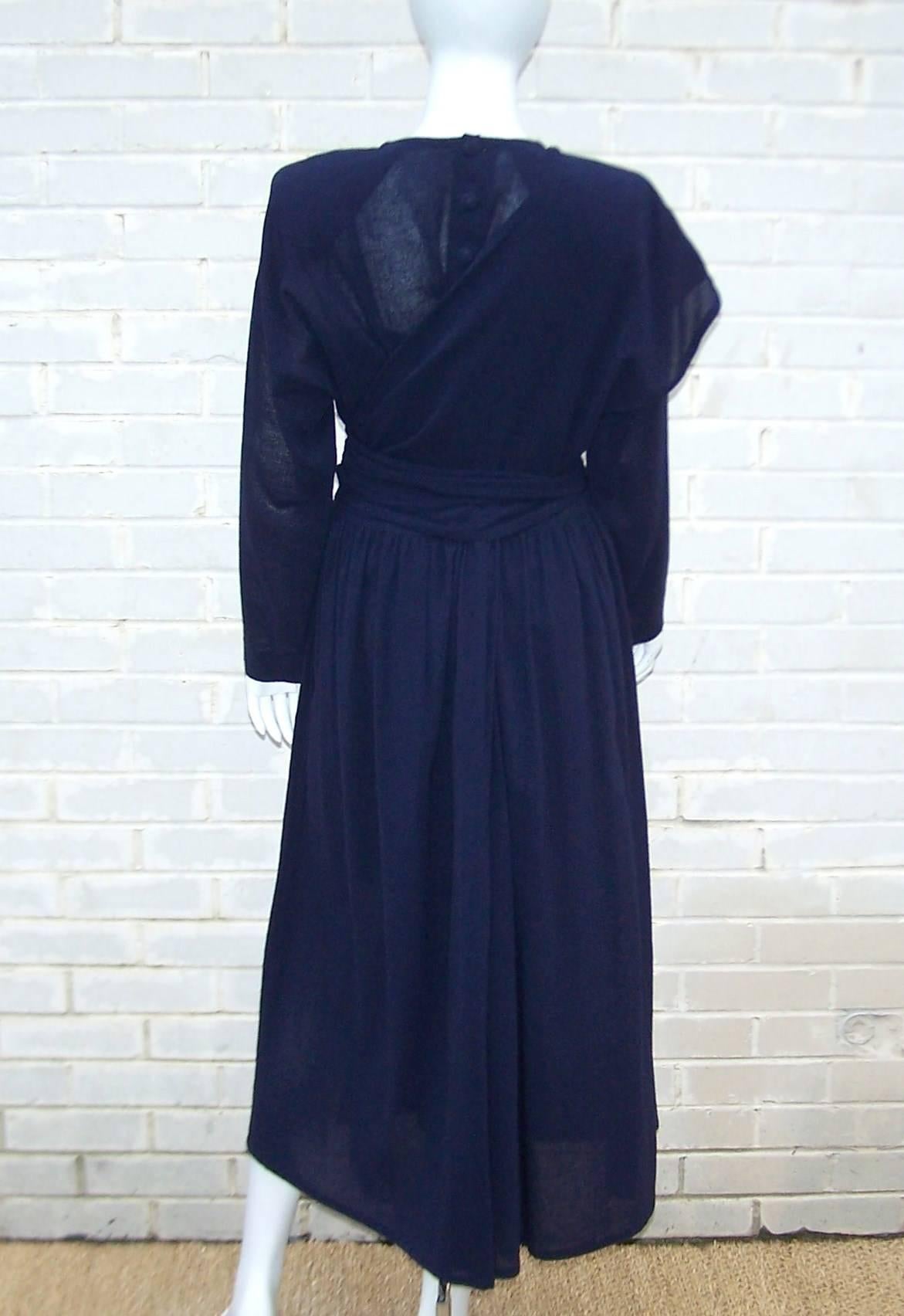 Women's Austere 1980's Sonia Rykiel Navy Blue Wrap Dress