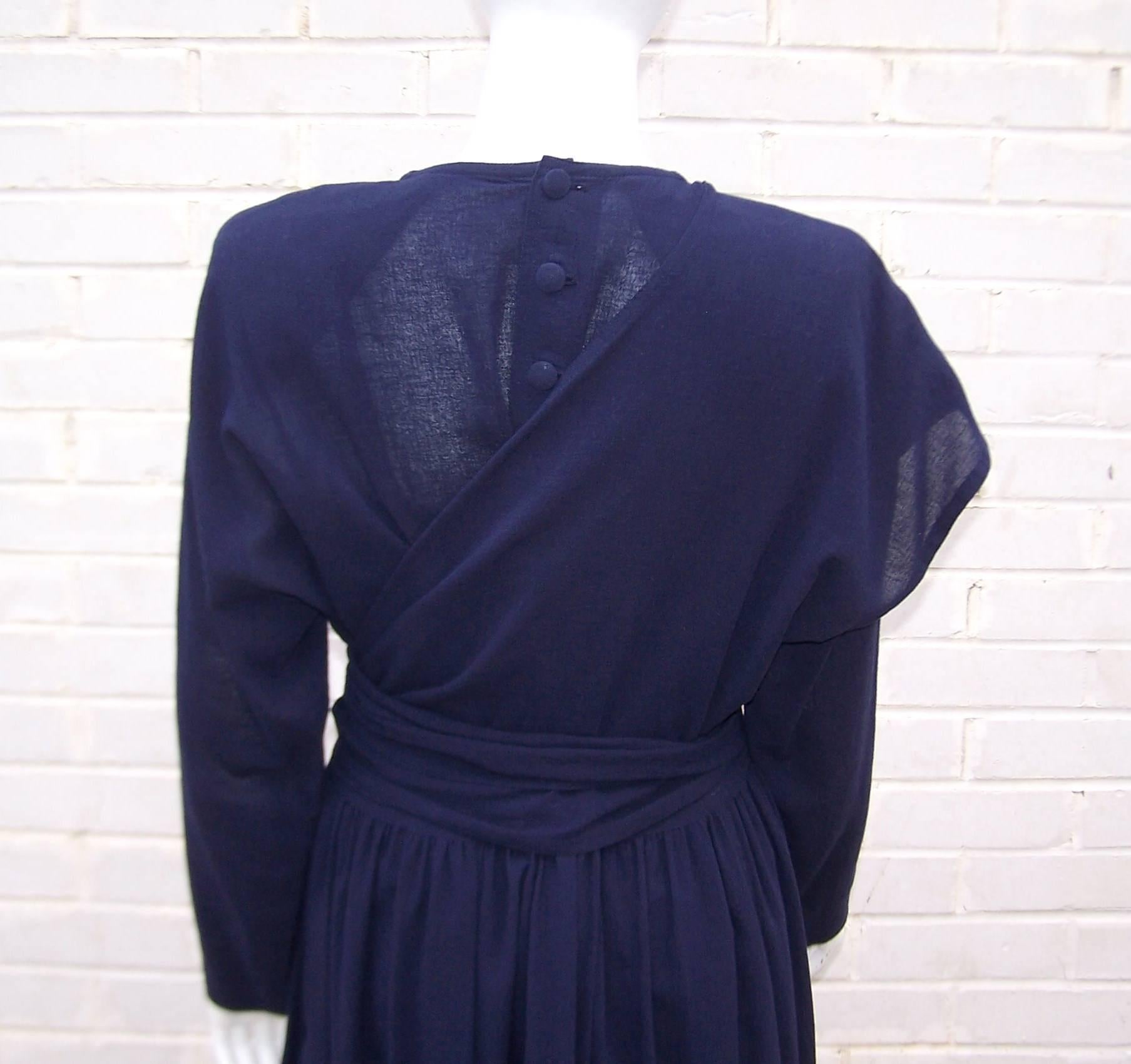 Austere 1980's Sonia Rykiel Navy Blue Wrap Dress 1
