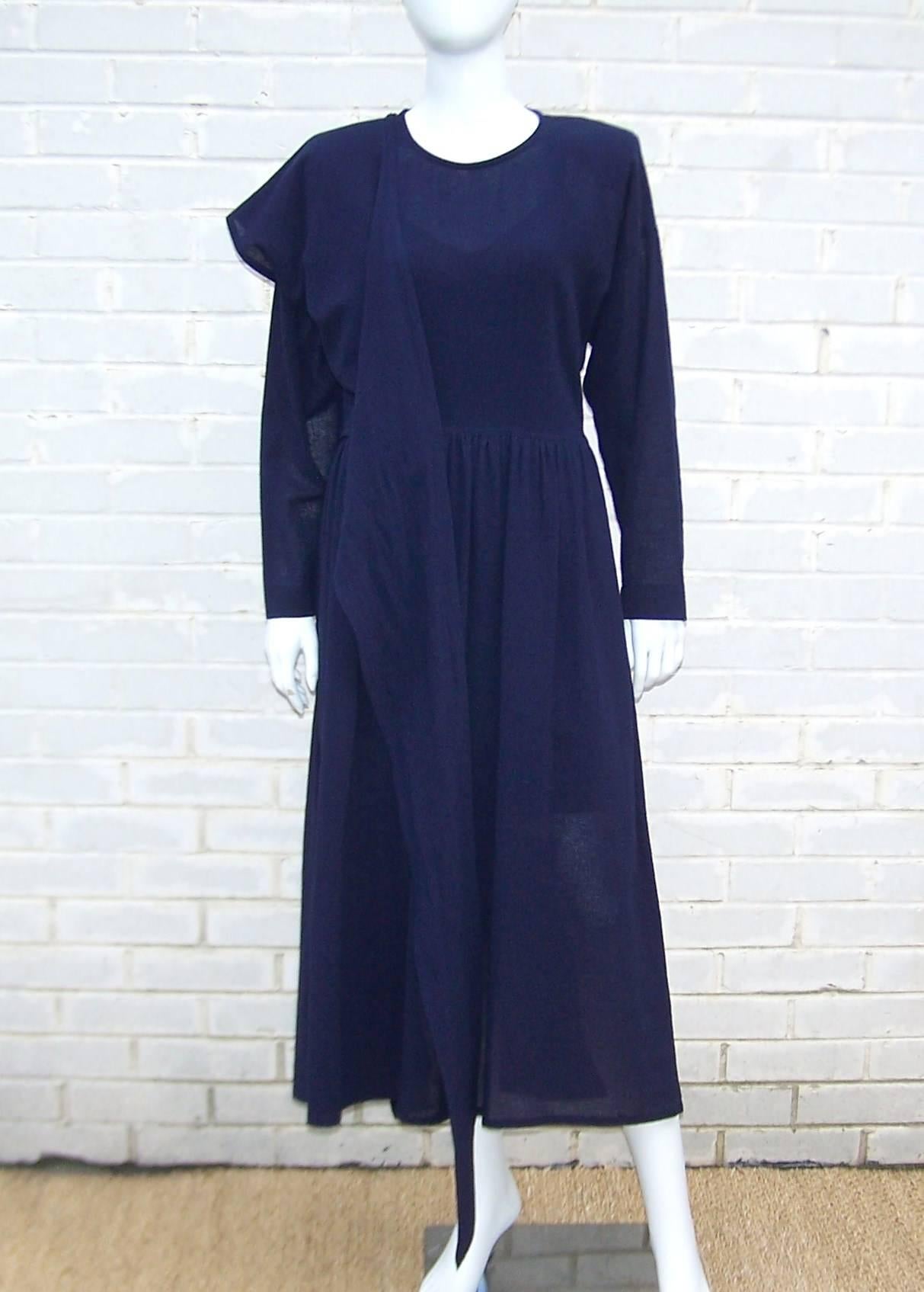 Austere 1980's Sonia Rykiel Navy Blue Wrap Dress 2