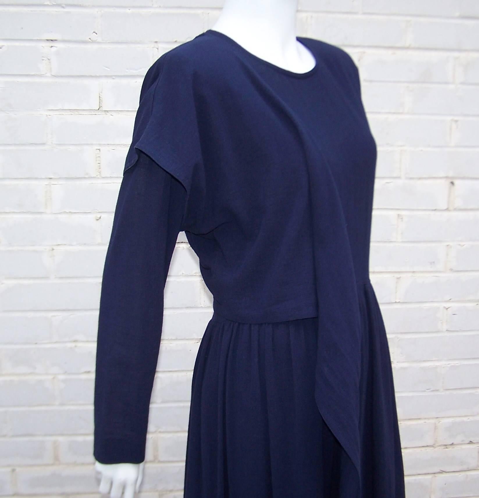 Austere 1980's Sonia Rykiel Navy Blue Wrap Dress 3