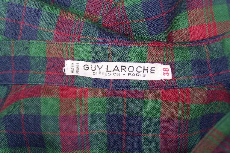 Girlish 1970's Guy Laroche Wool Plaid Top With Ruffled Collar For Sale ...
