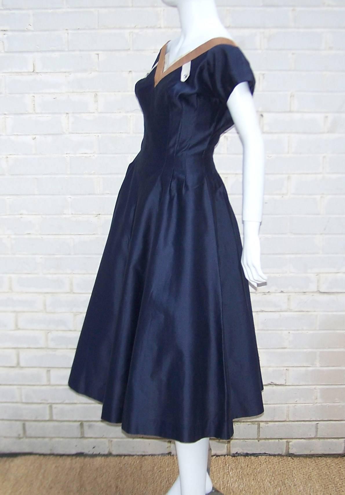 Black Classic 1950's Reich Original Navy Blue Full Skirted Party Dress
