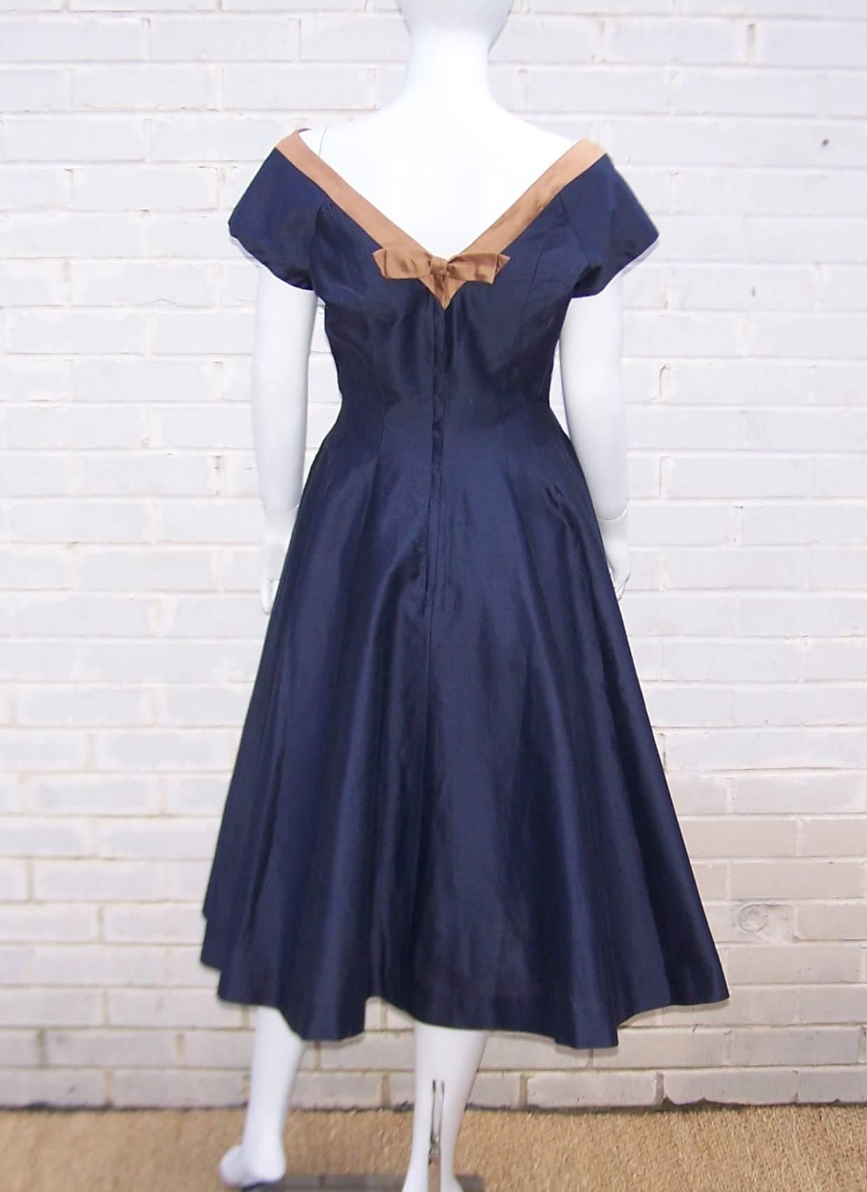 Classic 1950's Reich Original Navy Blue Full Skirted Party Dress In Excellent Condition In Atlanta, GA