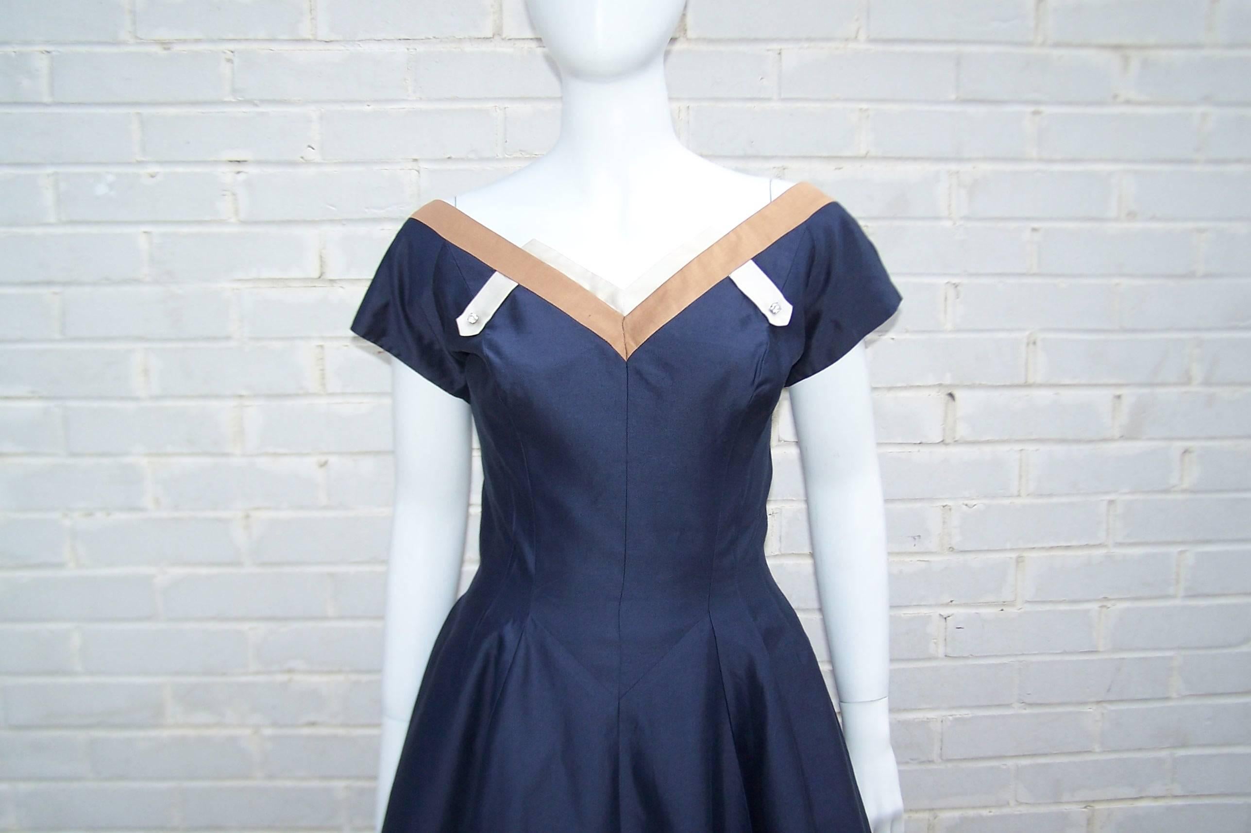 Women's or Men's Classic 1950's Reich Original Navy Blue Full Skirted Party Dress