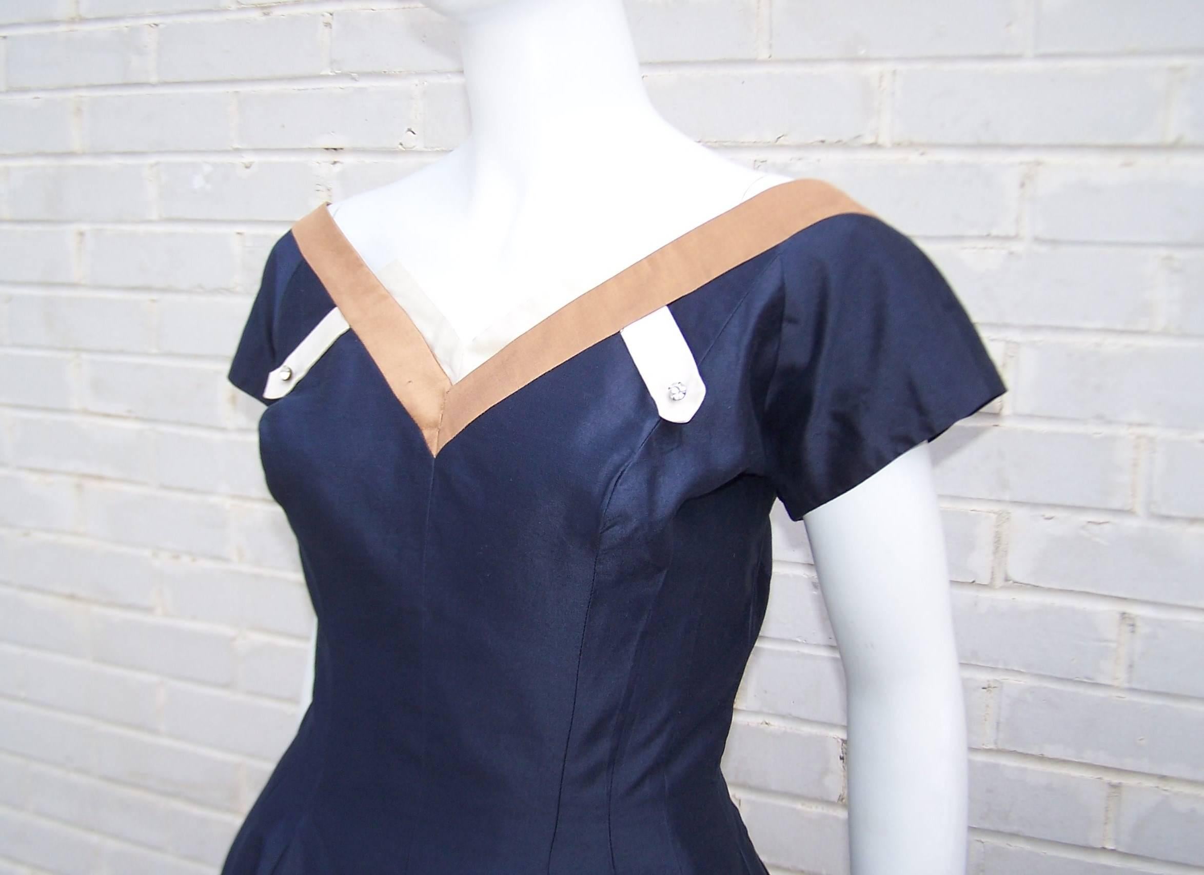 Classic 1950's Reich Original Navy Blue Full Skirted Party Dress 1