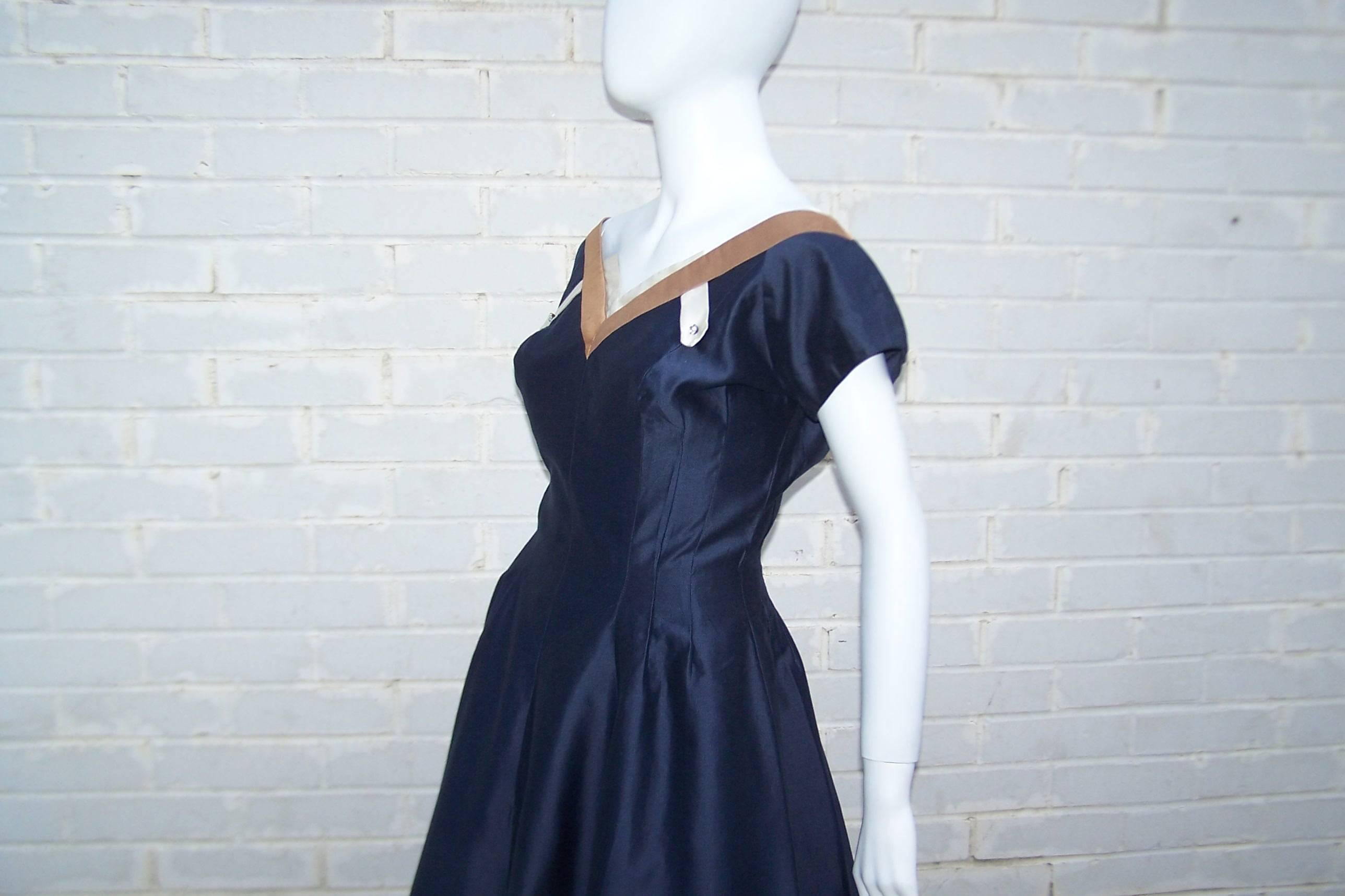Classic 1950's Reich Original Navy Blue Full Skirted Party Dress 2