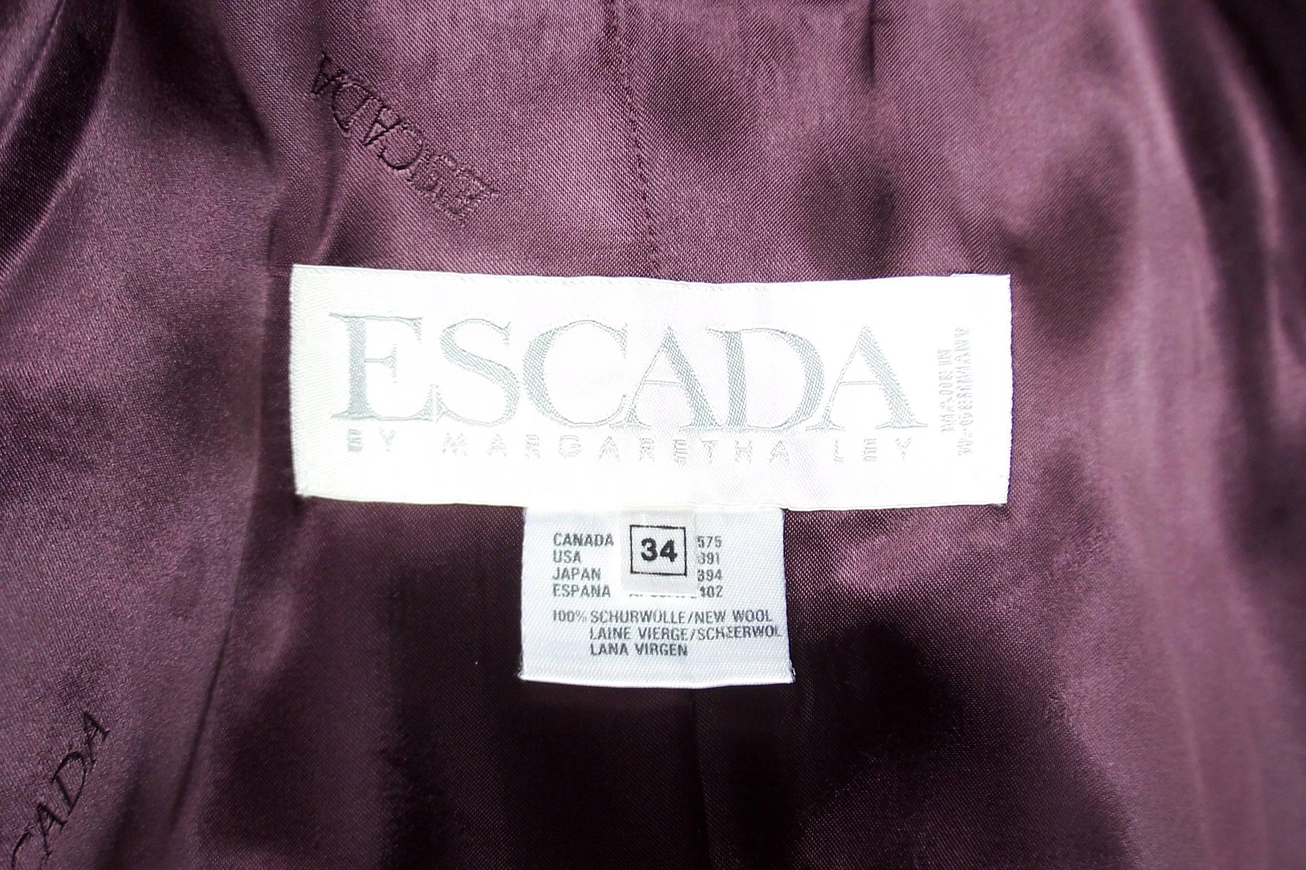 Embroidered 1980's Escada Aubergine Skirt Suit With Cut Out Collar 2