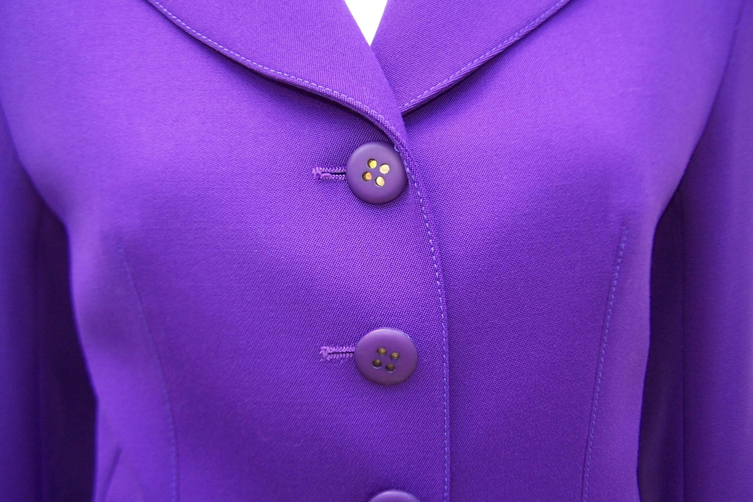 C.1990 Valentino Purple Skirt Suit With Stylized Peplum Jacket In Excellent Condition In Atlanta, GA
