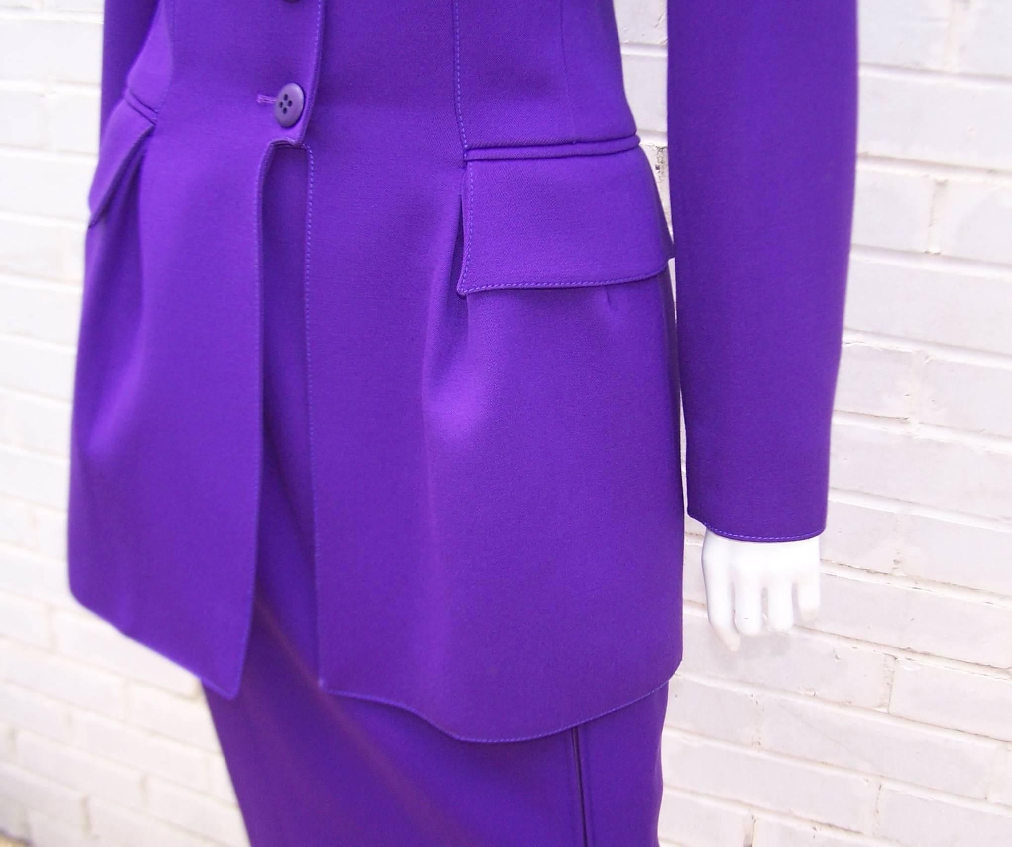 Women's C.1990 Valentino Purple Skirt Suit With Stylized Peplum Jacket