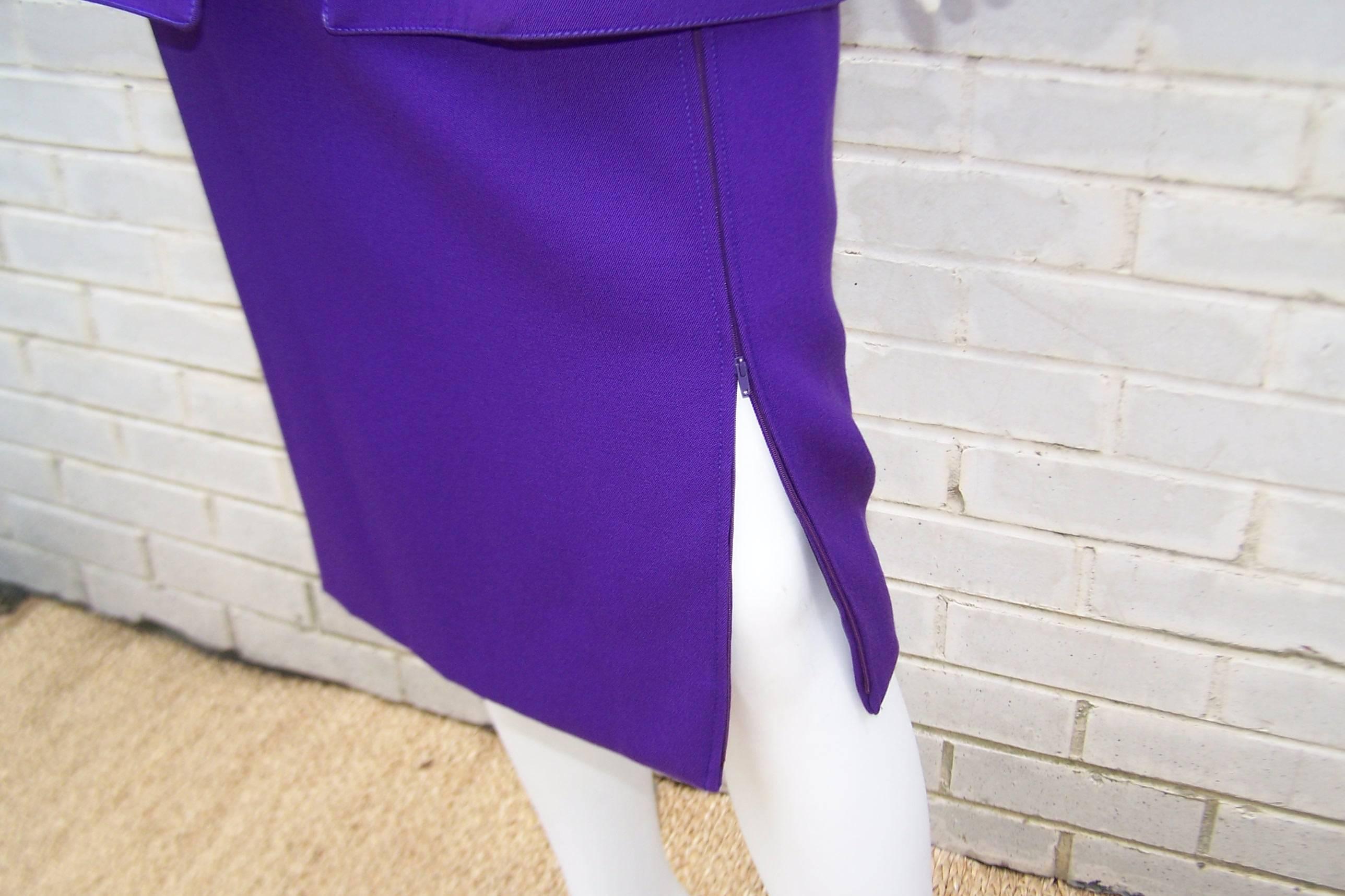 C.1990 Valentino Purple Skirt Suit With Stylized Peplum Jacket 1