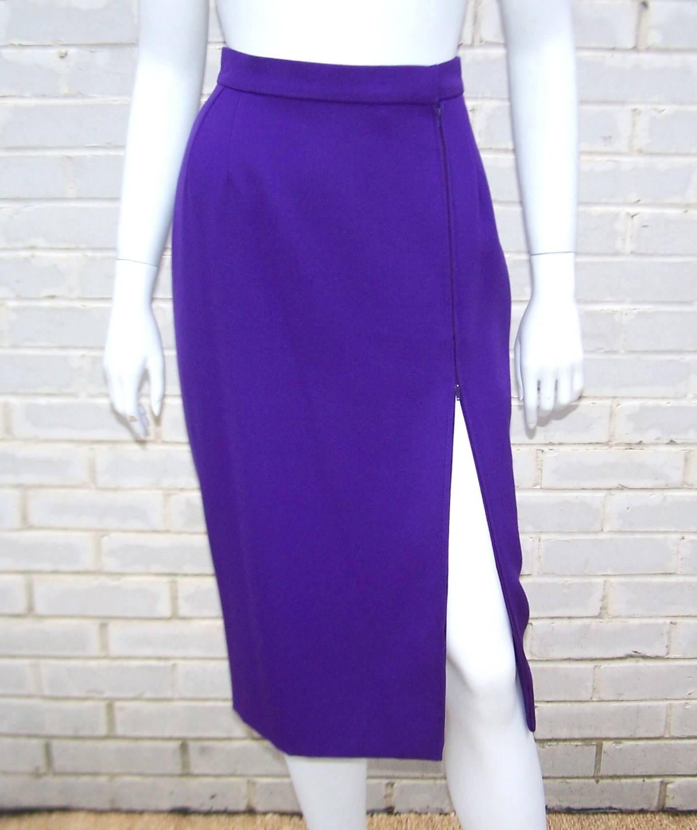 C.1990 Valentino Purple Skirt Suit With Stylized Peplum Jacket 2
