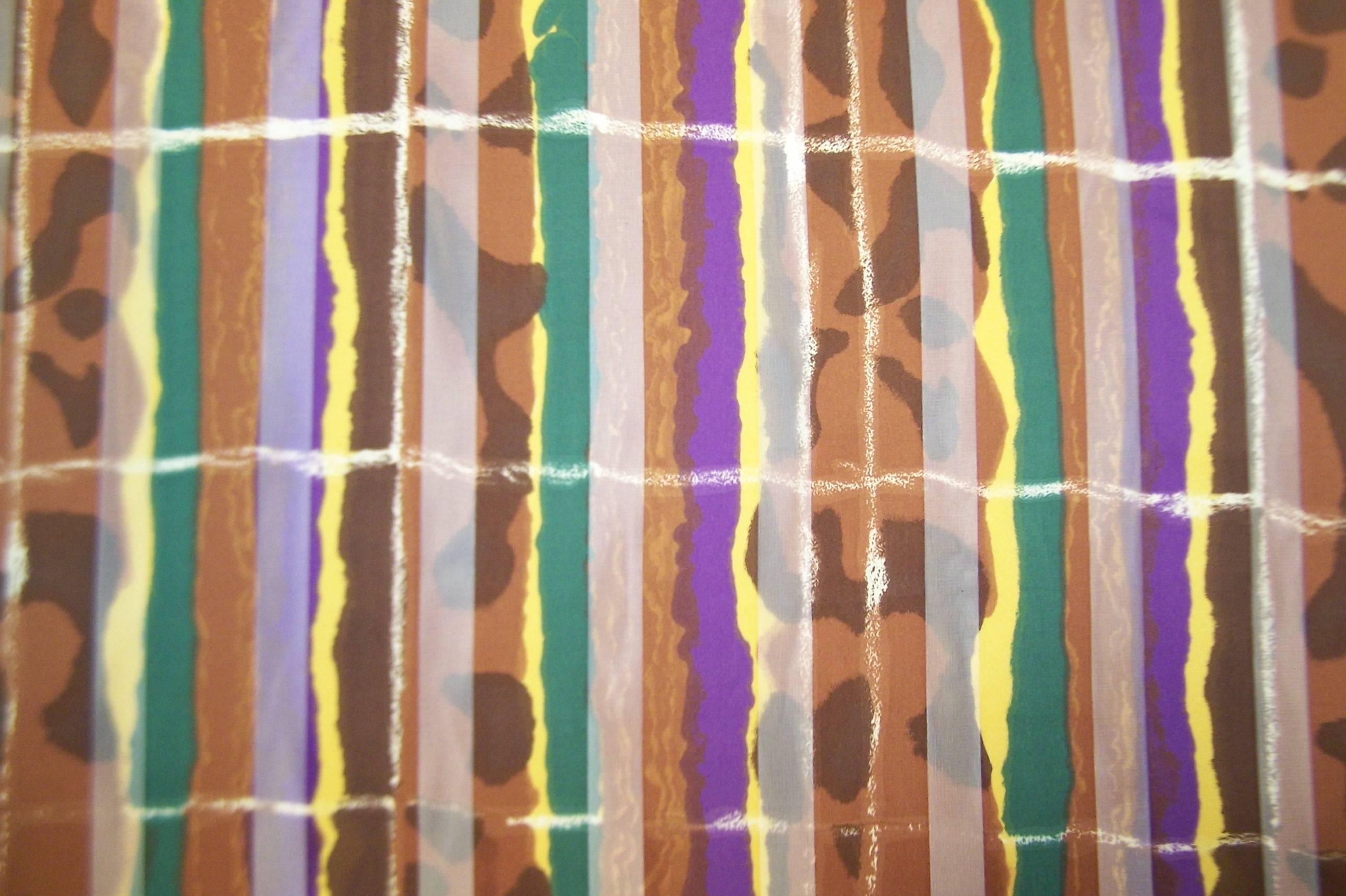 1980's Brown & Purple Silk Jacquard Shawl Style Scarf With Tassels 4