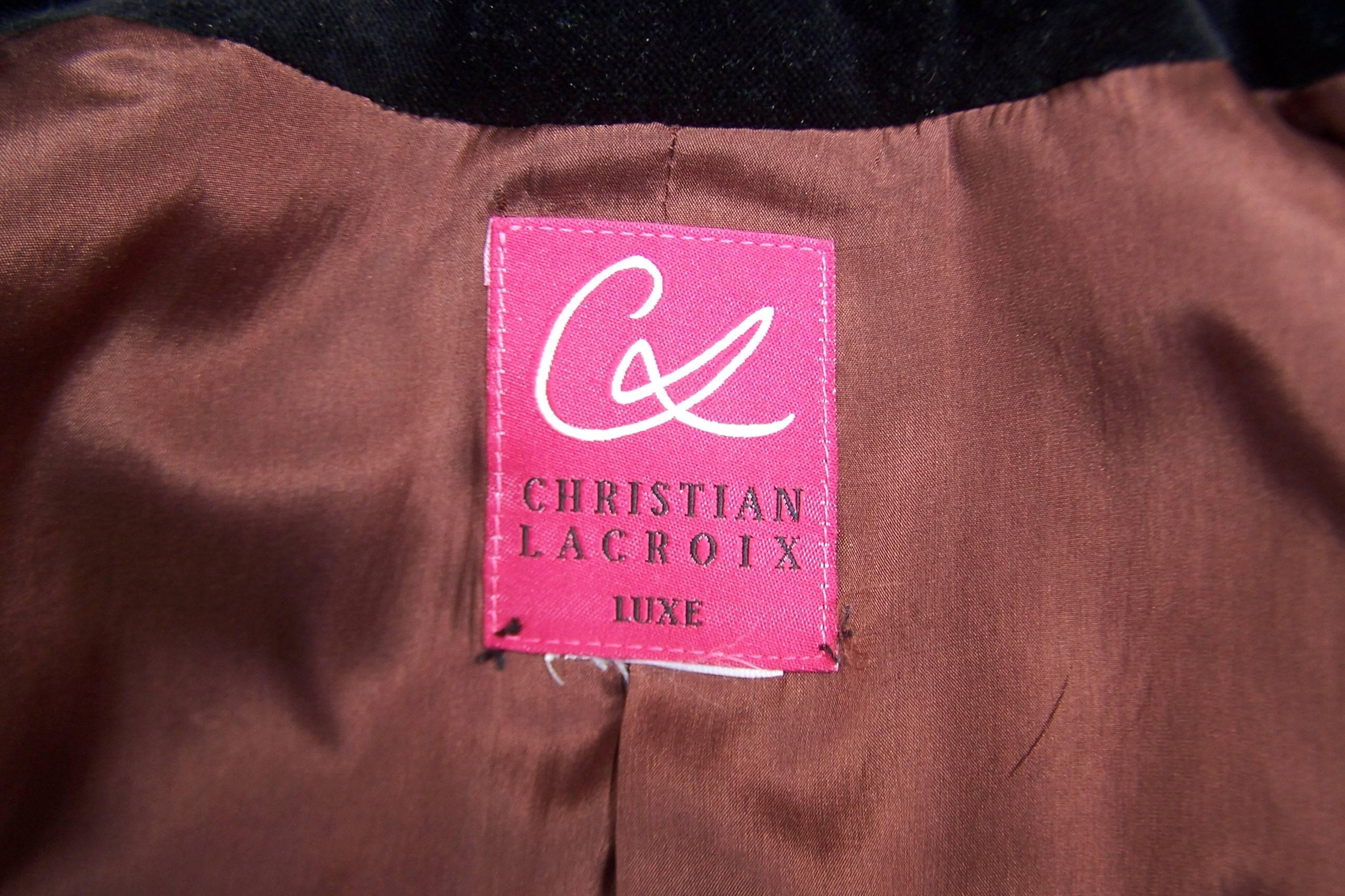 Christian LaCroix Velvet & Wool Evening Suit With Rhinestone Buttons, C.1990 For Sale 5