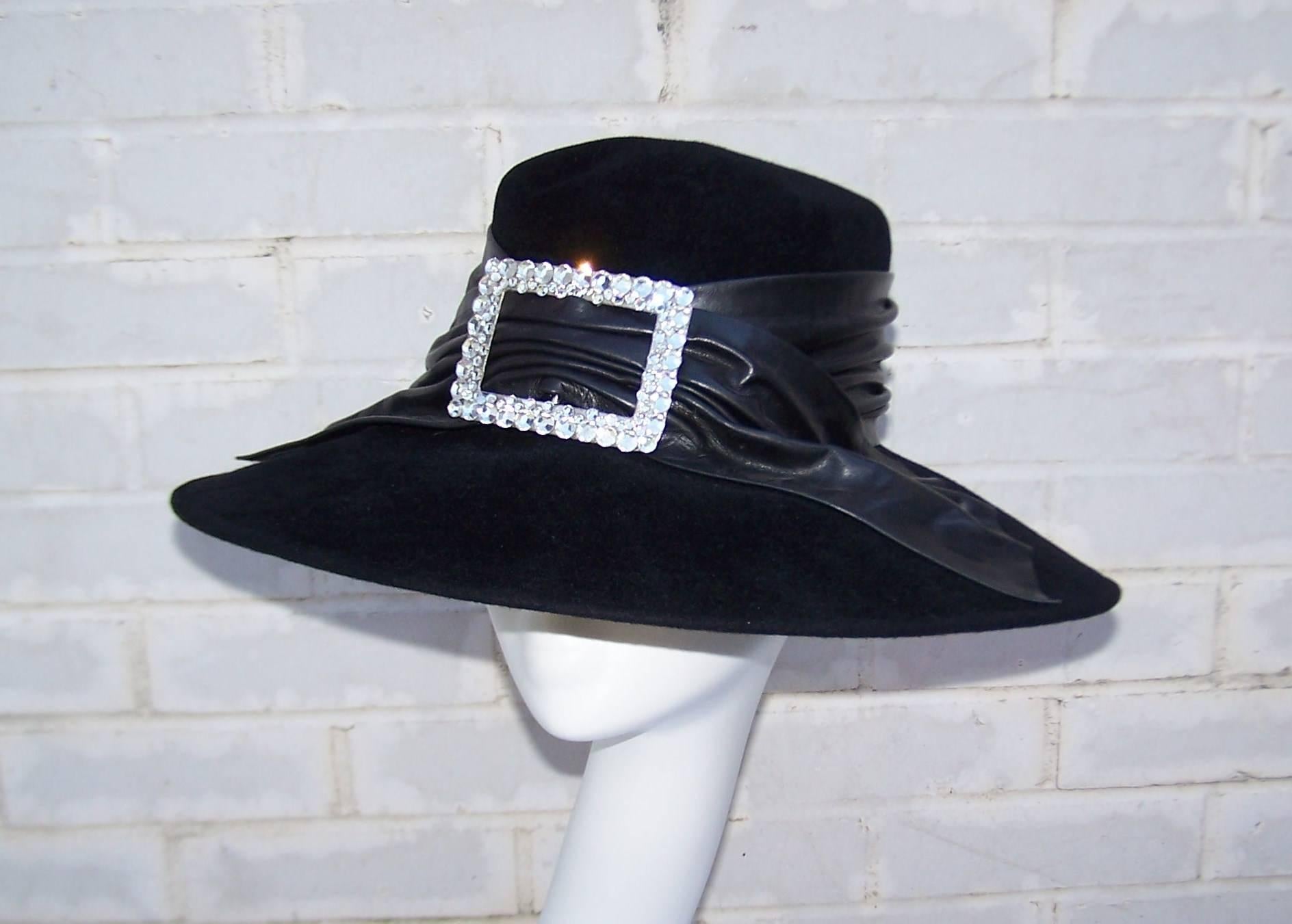 Women's C.1990 Gabriel Amar For Frank Olive Wide Brimmed Pilgrim Style Hat