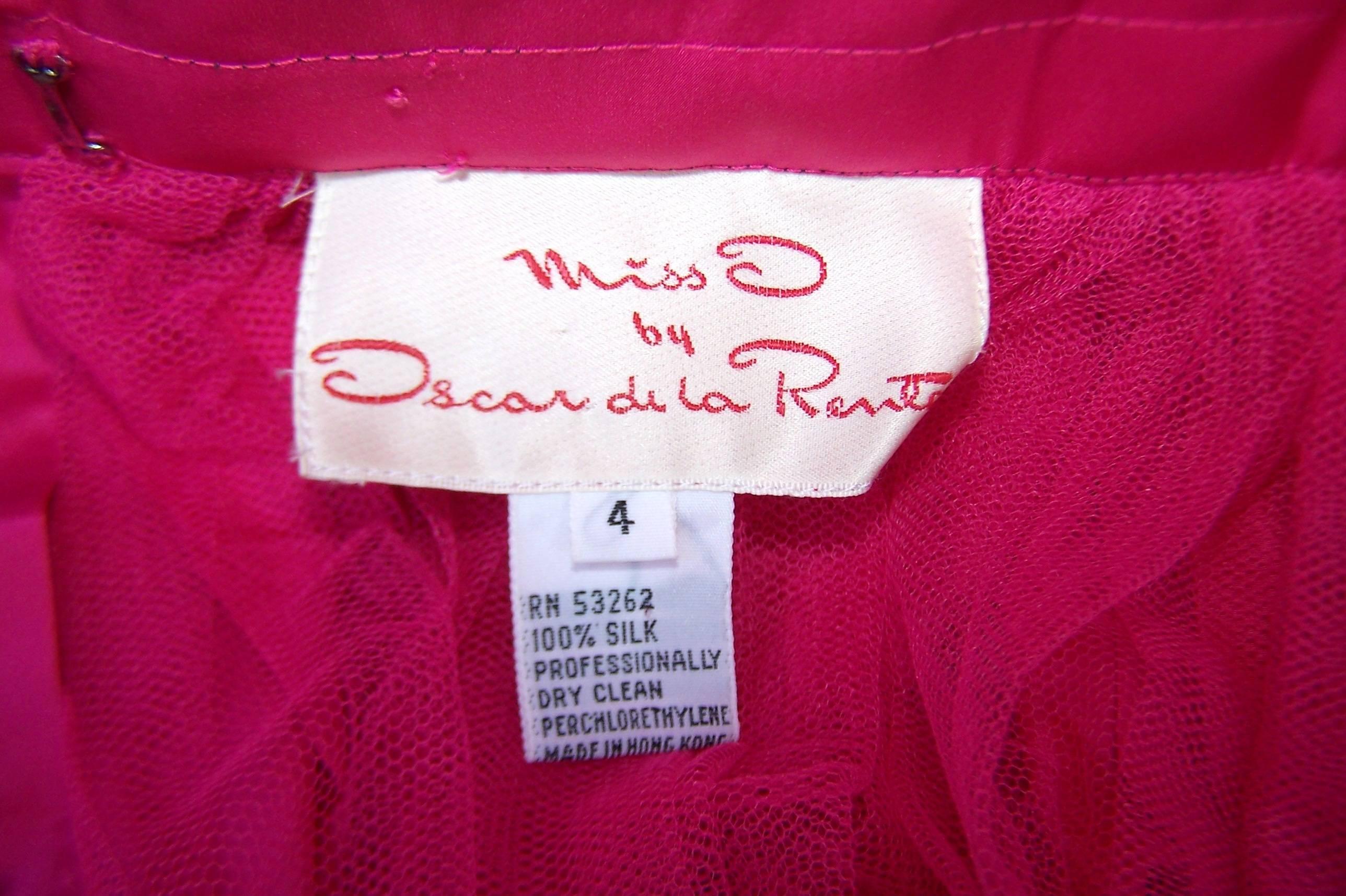 Oscar de la Renta Fuchsia Silk Taffeta Skirt With Velvet Details, 1980's 5