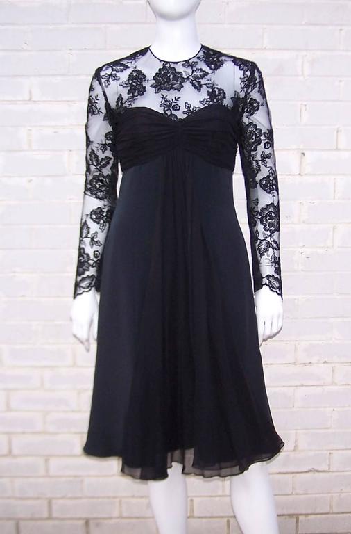 Adele Simpson Black Silk Cocktail Dress With Lace Bodice, C.1980 For Sale at 1stDibs cocktail